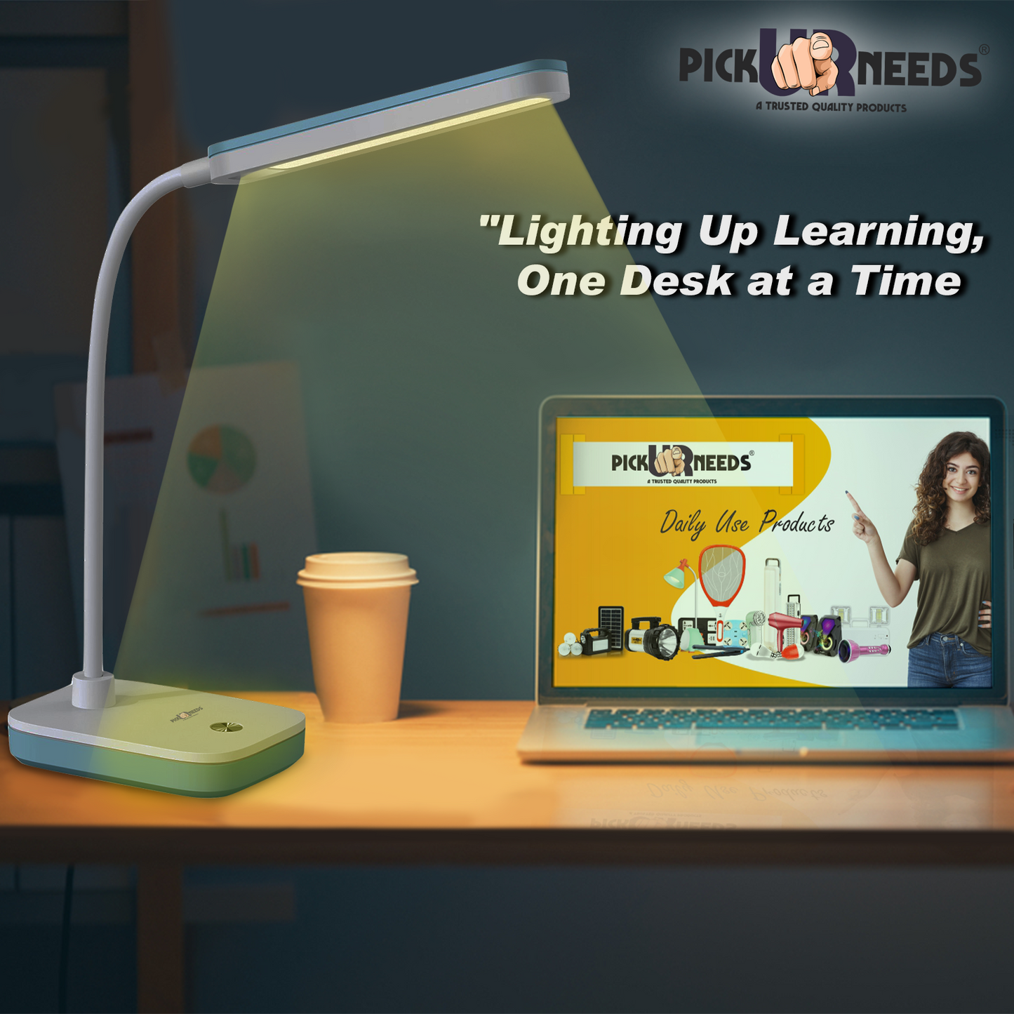 Pick Ur Needs Rechargeable Study Table LED Desk Lamp Touch with 3500mAh Lithium Battery Study Lamp (25 cm, Grey)