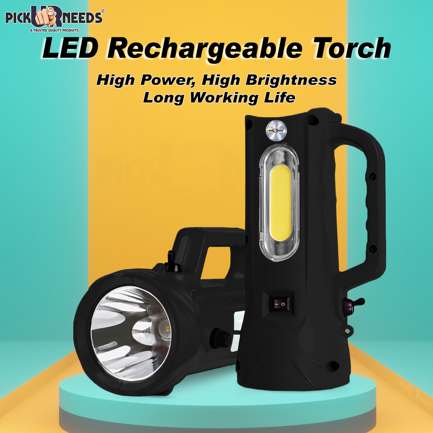 Pick Ur Needs Emergency Rechargable Torch Long Range Search Light 150W+Side COB 6 hrs Torch