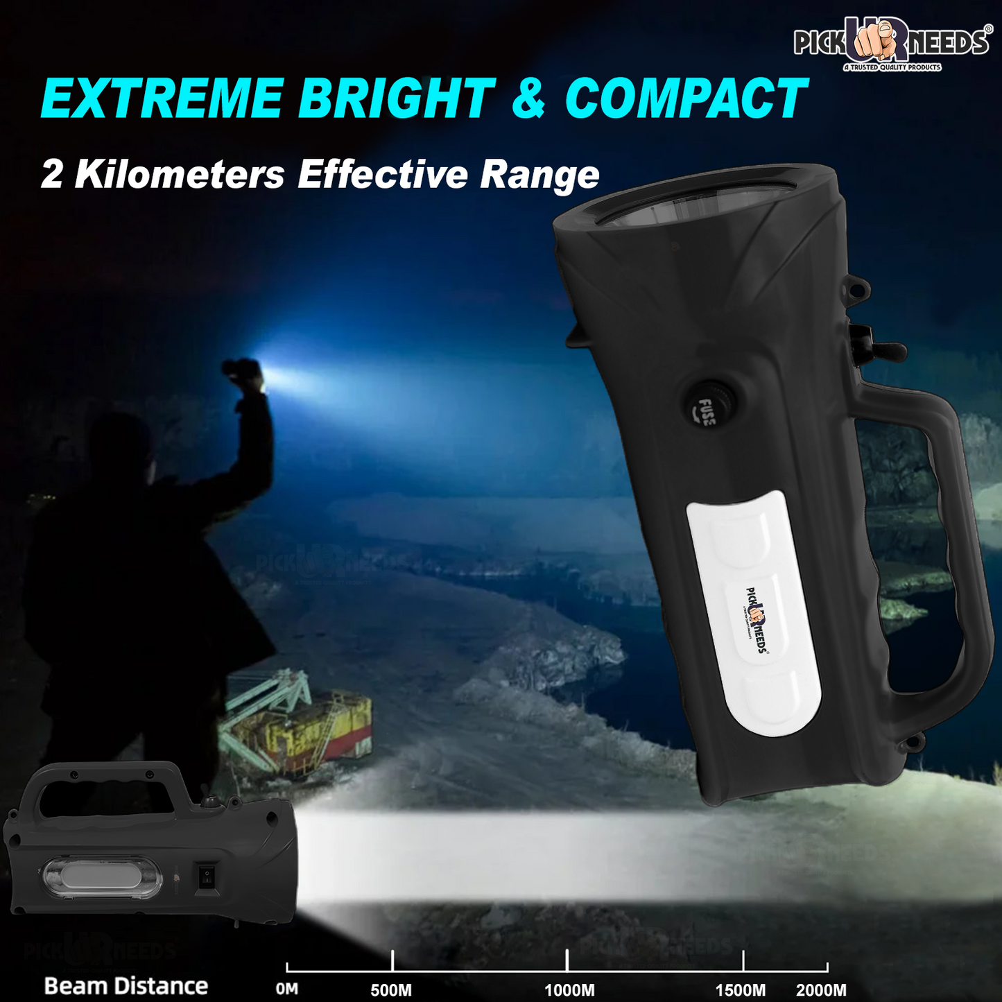 Pick Ur Needs Emergency Rechargable Torch Long Range Search Light 150W+Side COB 6 hrs Torch