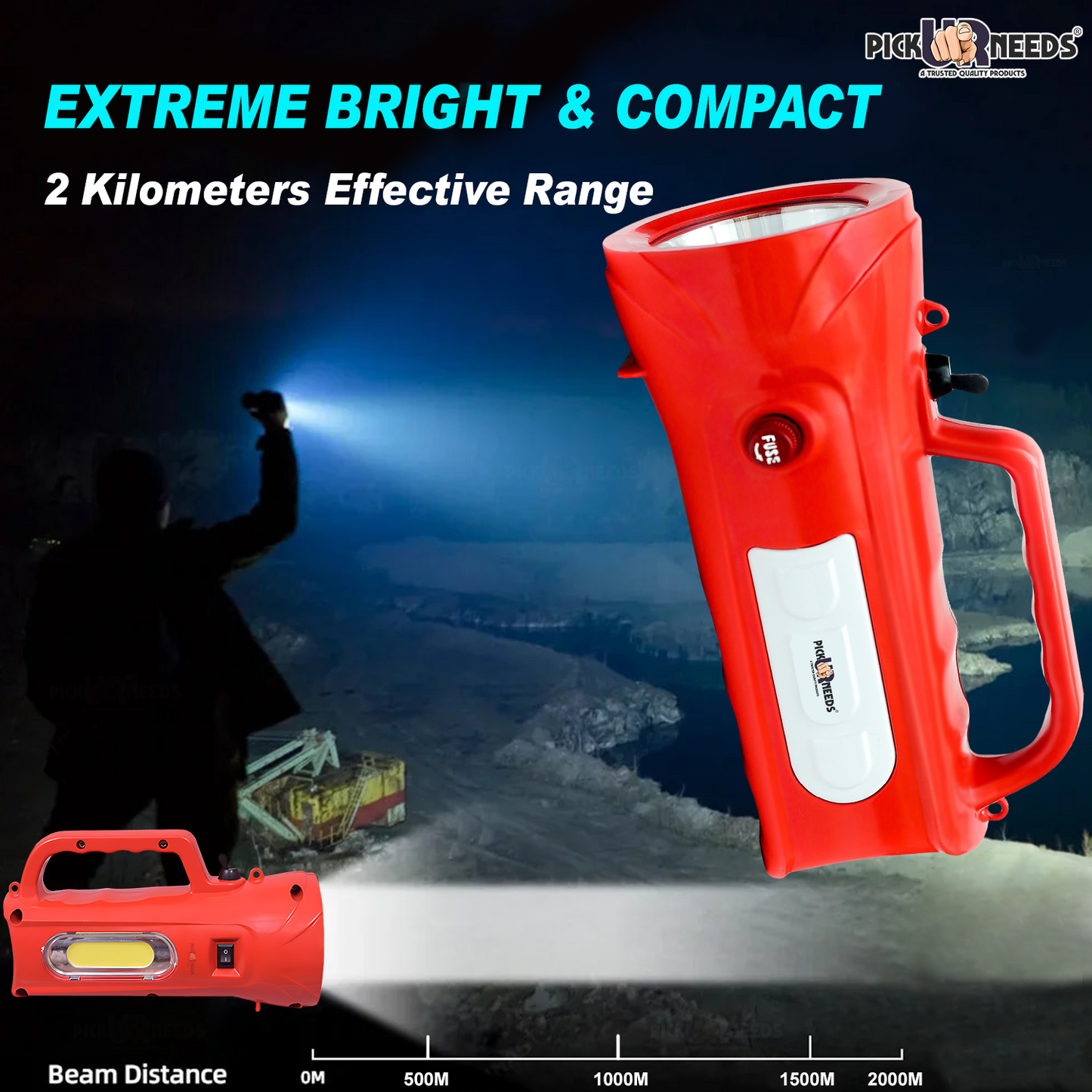 Pick Ur Needs Emergency Rechargable Torch Long Range Search Light 150W+Side COB 6 hrs Torch