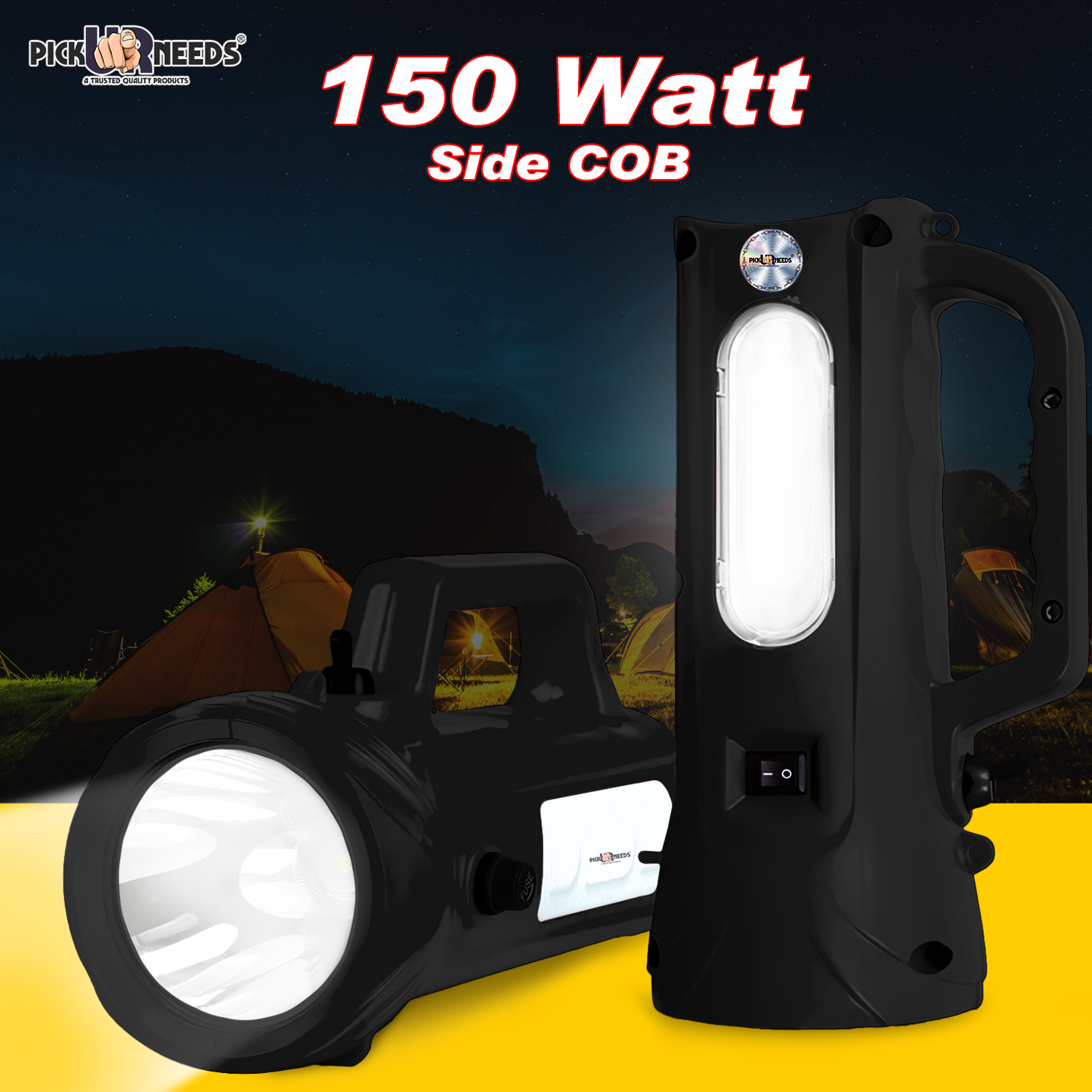 Pick Ur Needs Emergency Rechargable Torch Long Range Search Light 150W+Side COB 6 hrs Torch