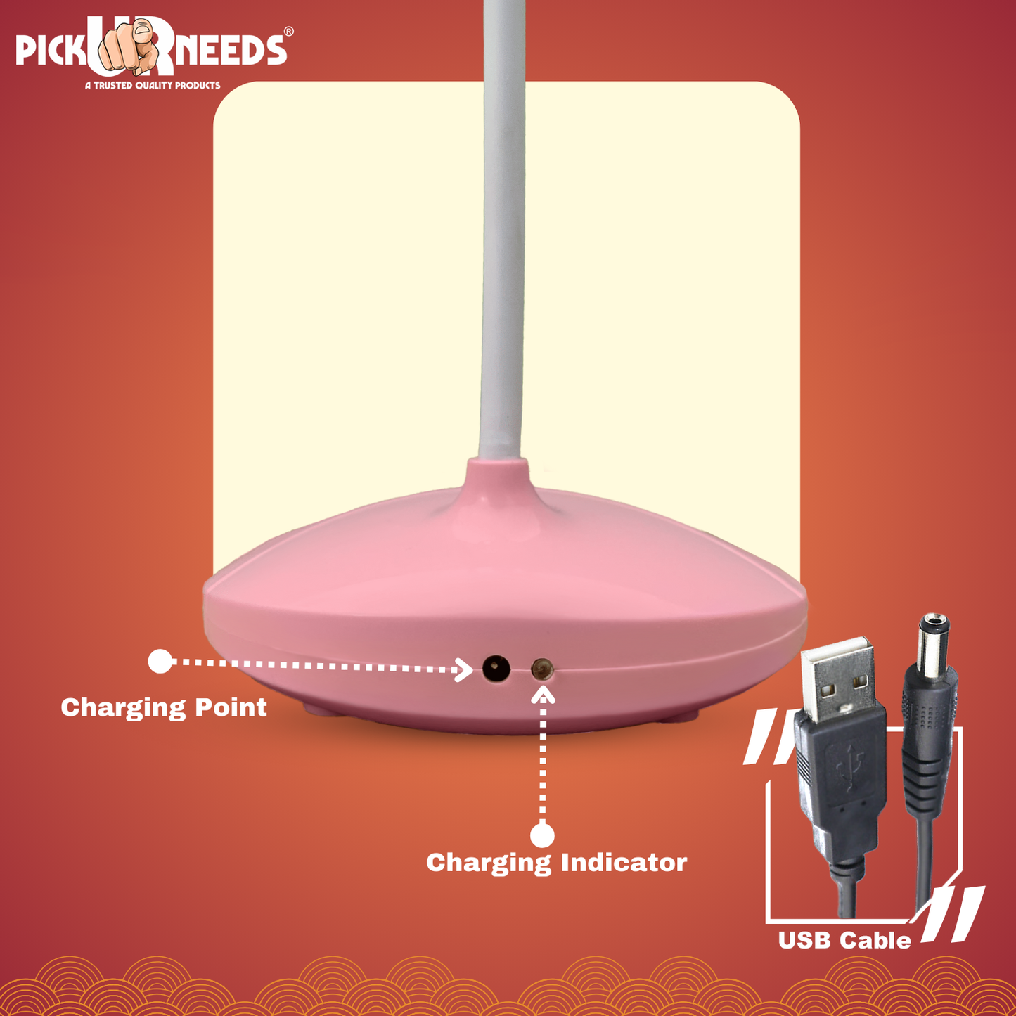 Pick Ur Needs Rechargeable LED Table Lamp Touch Sensor 3 Modes Brightness Study Light Table Lamp (11 cm, Pink)