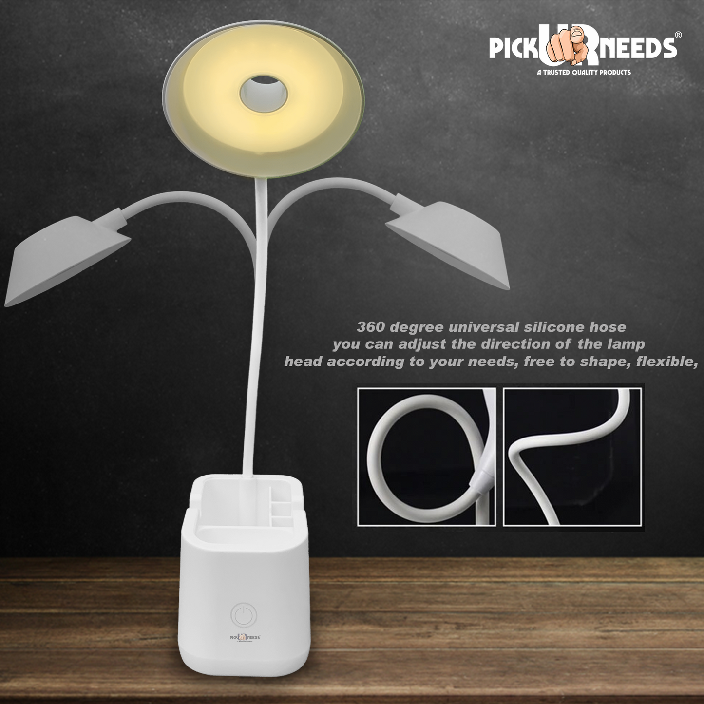 Pick Ur Needs Foldable Rechargeable Table Lamp LED Desk Light with Pen Stand Study Lamp (12 cm, White)