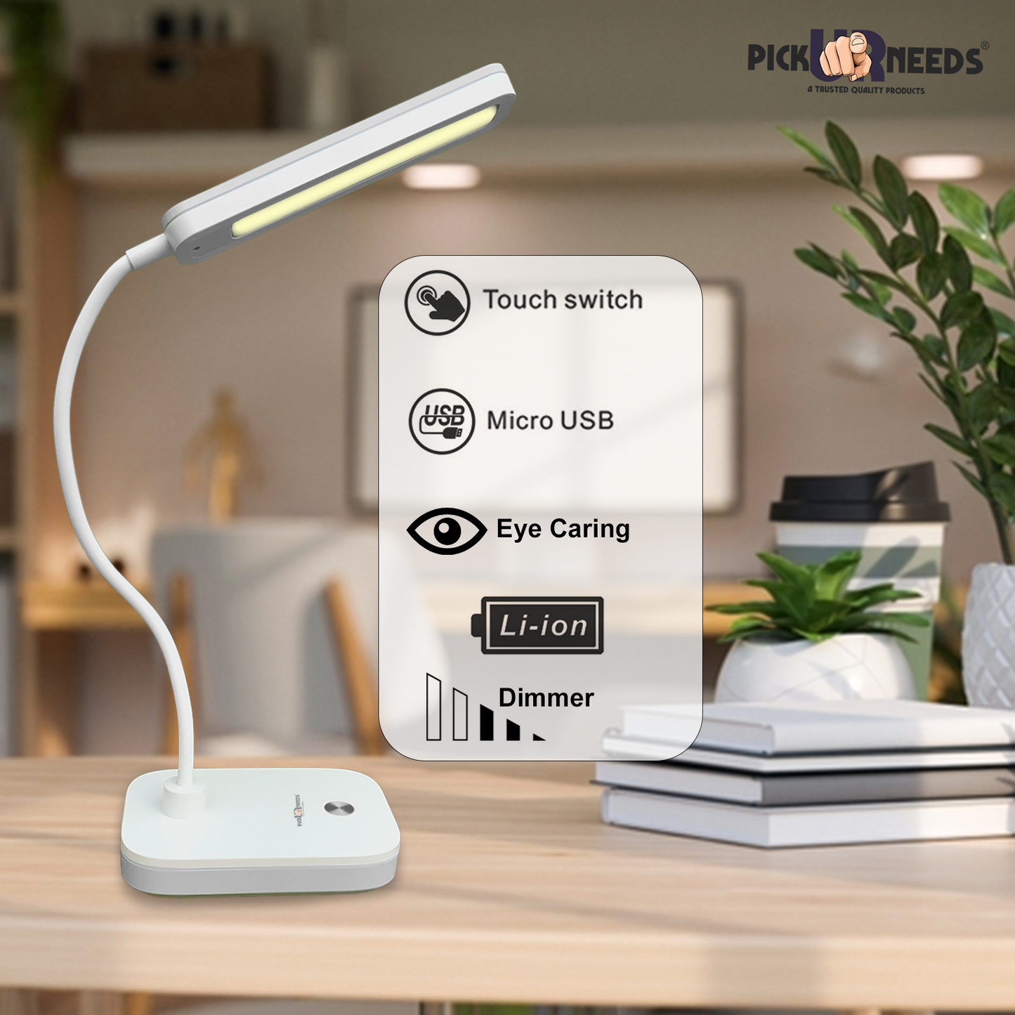 Pick Ur Needs Rechargeable Study Table LED Desk Lamp Touch with 3500mAh Lithium Battery Study Lamp (25 cm, Blue)
