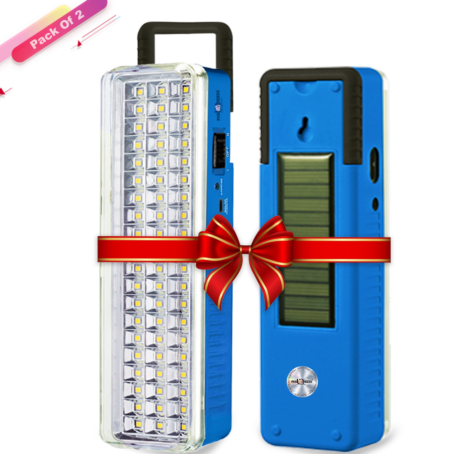 Pick Ur Needs Solar 60 SMD LED Rechargeable Floor Lantern Lamp Emergency Light Pack of 2 Torch (White, 23 cm, Rechargeable)