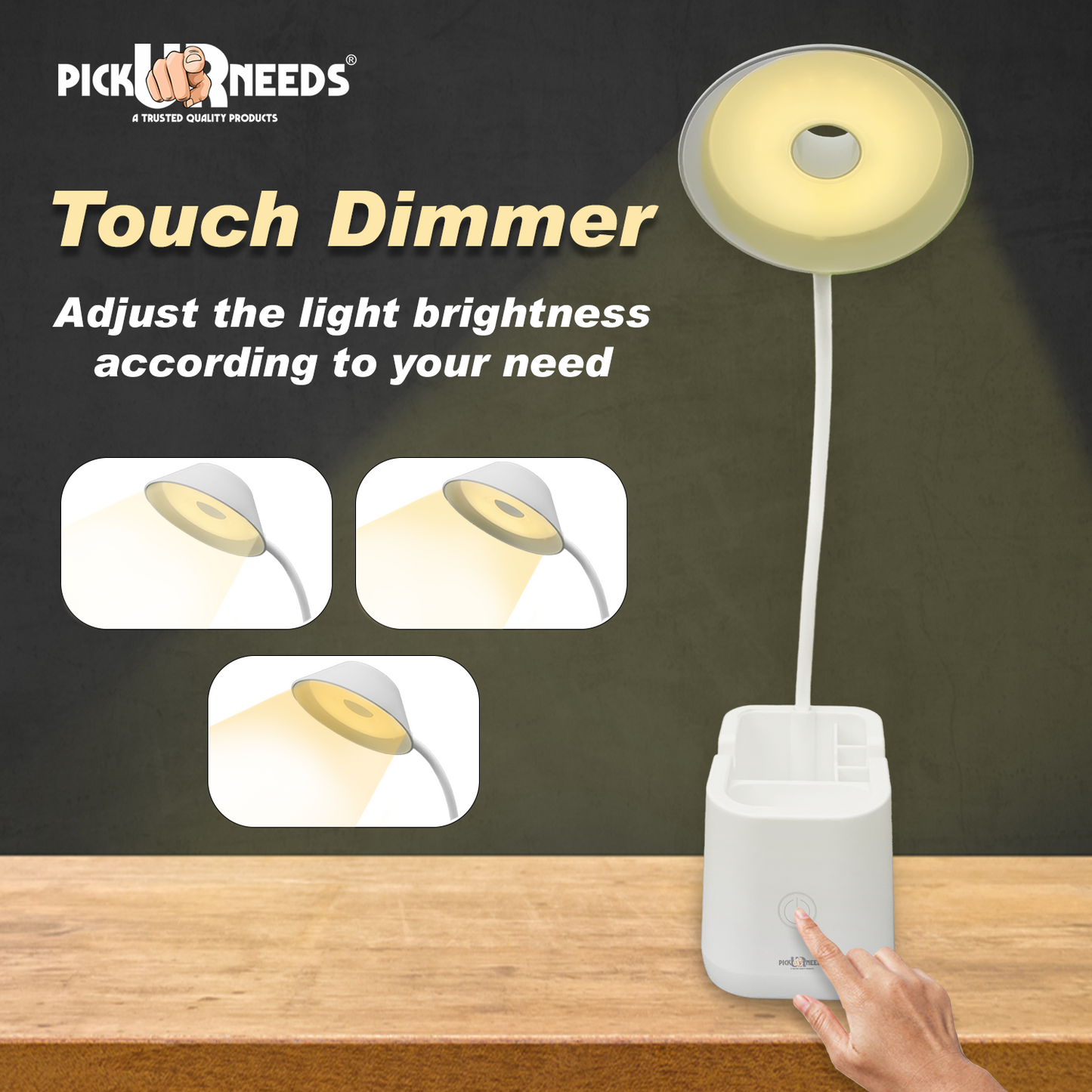 Pick Ur Needs Foldable Rechargeable Table Lamp LED Desk Light with Pen Stand Study Lamp (12 cm, White)