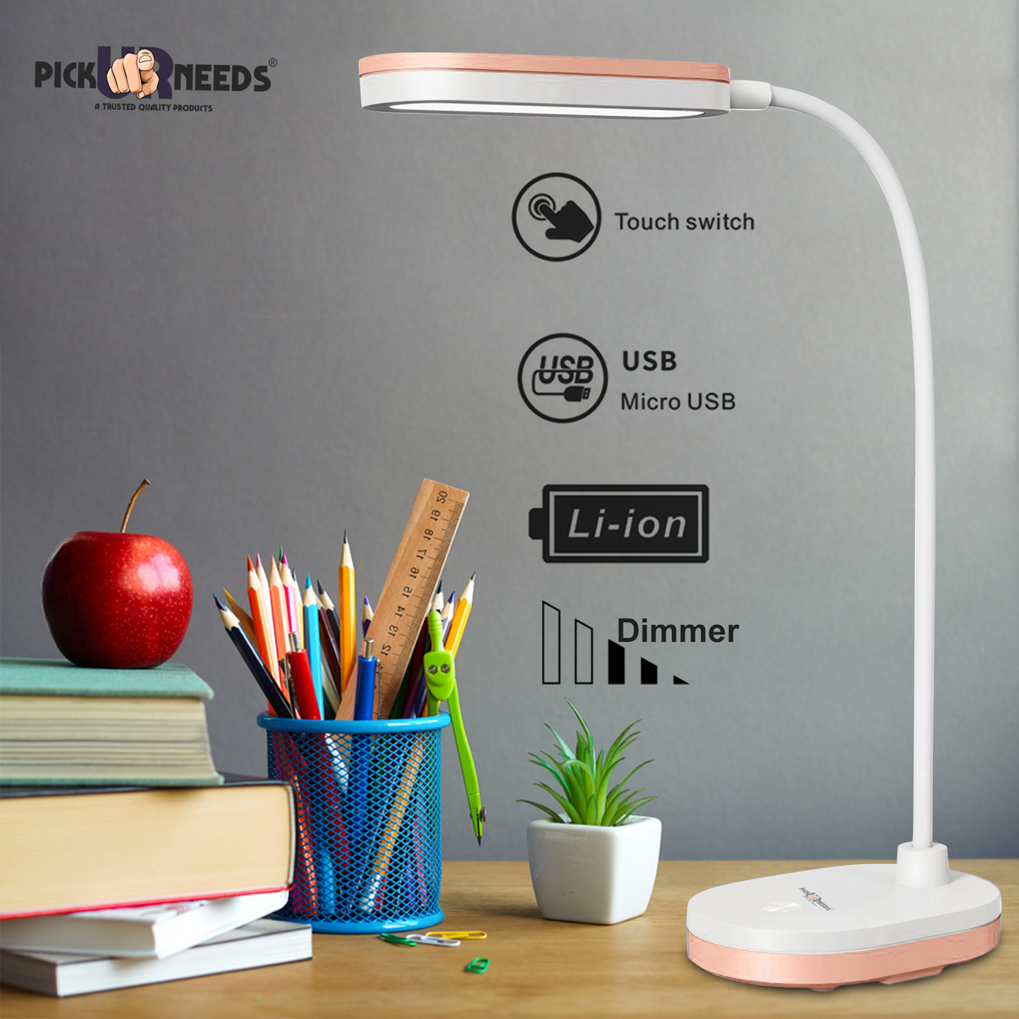 Pick Ur Needs LED Rechargeable Table Study Desk Touch Warm Night Light Dimming Reading Lamp Table Lamp (20 cm, Blue)