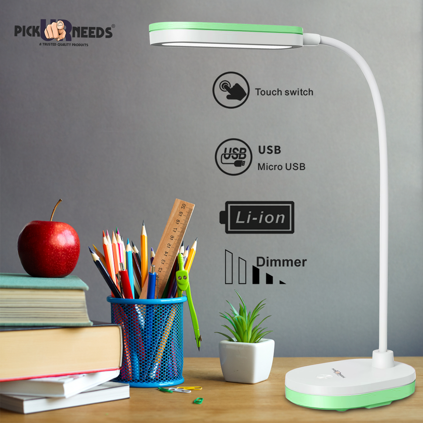 Pick Ur Needs LED Rechargeable Table Study Desk Touch Warm Night Light Dimming Reading Lamp Table Lamp (20 cm, Blue)