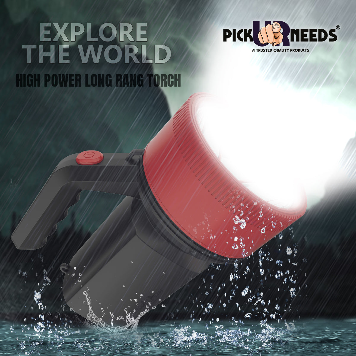 Pick Ur Needs Rechargeable Long Range Light 100W Searchlight with Multi-Functional + Blinker Handheld Torch