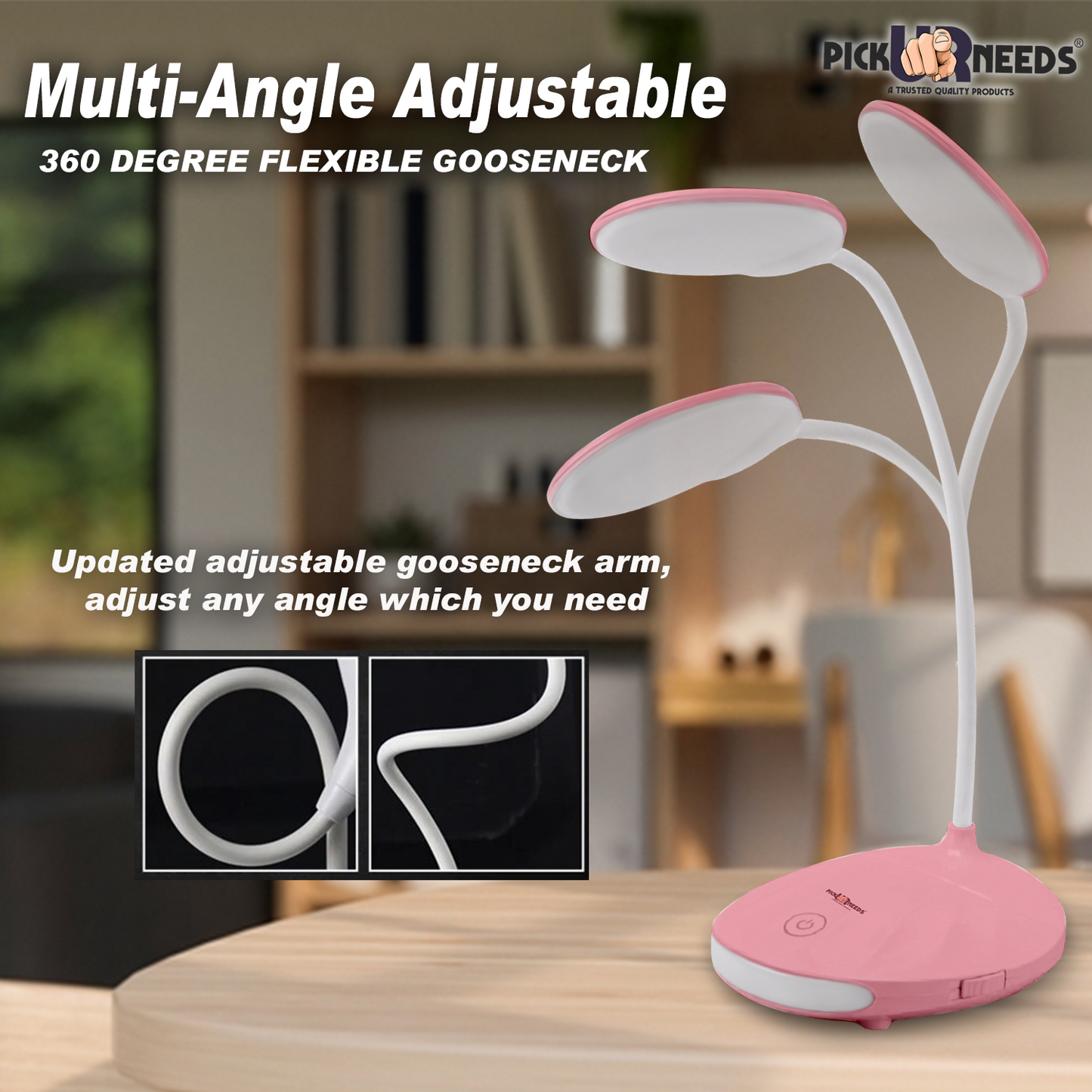 Pick Ur Needs Rechargeable LED Table Lamp Touch Sensor 3 Modes Brightness Study Light Table Lamp (11 cm, Pink)