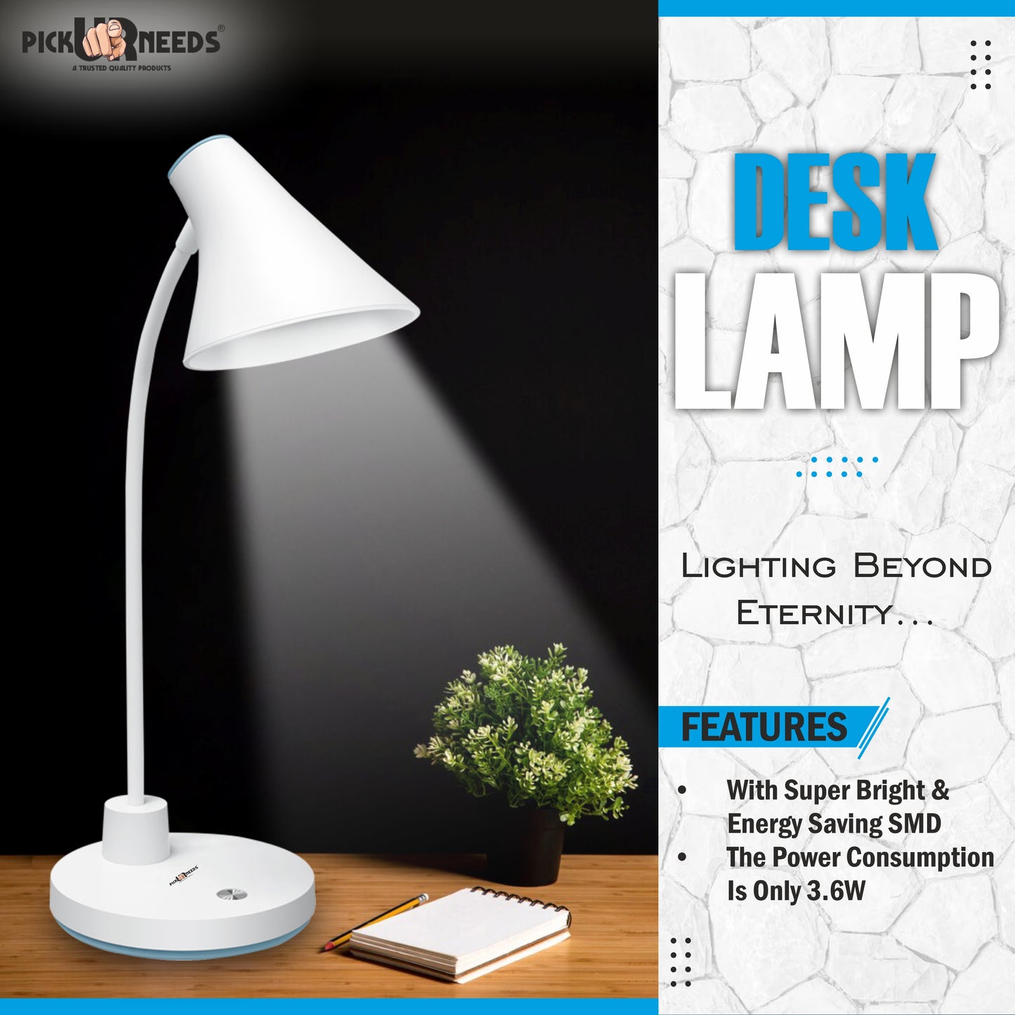 Pick Ur Needs Rechargeable Foldable Study Table/Desk Lamp with Warm Light Dimmable for Student