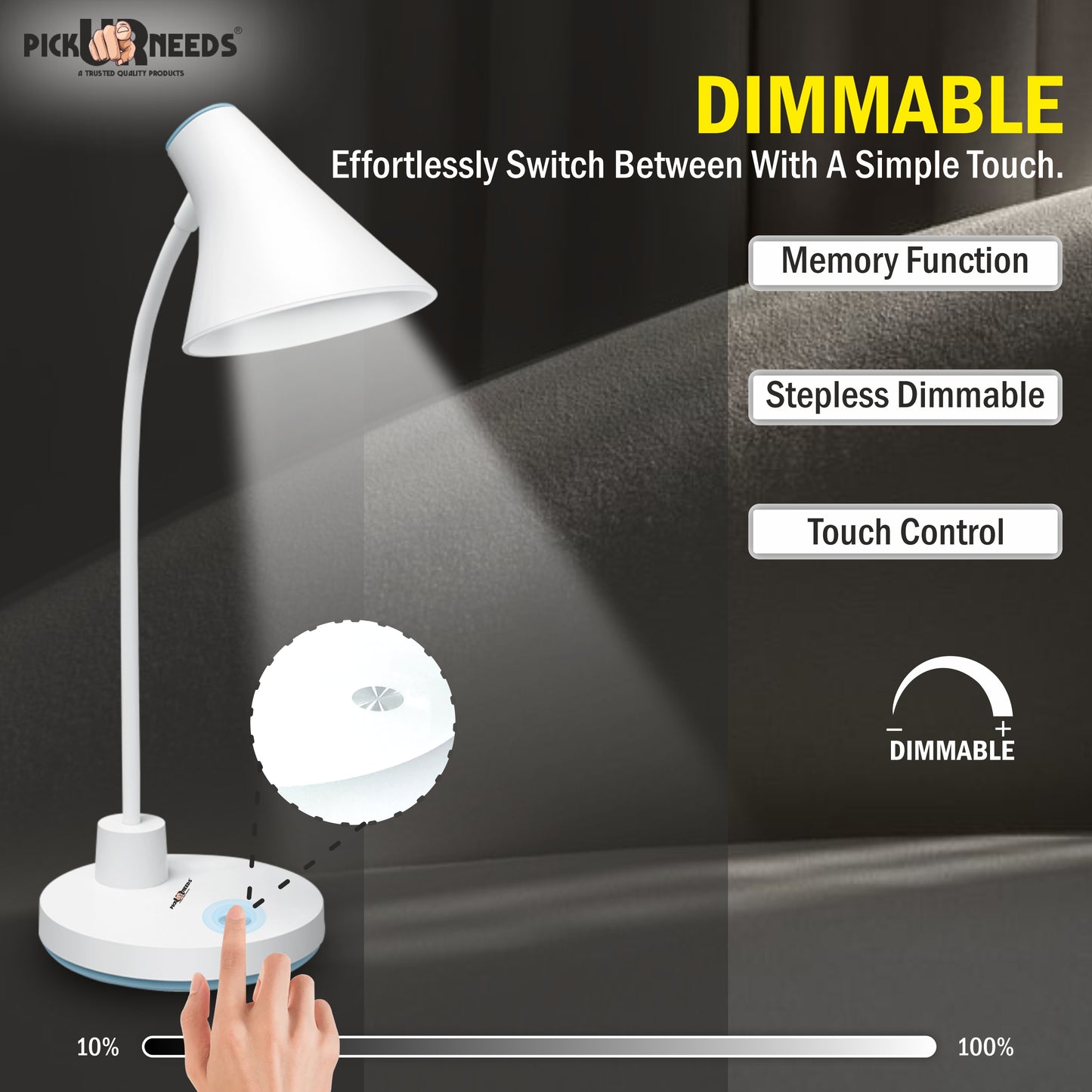 Pick Ur Needs Rechargeable LED Eye-Caring Table Desk Lamp with USB Charging Cable