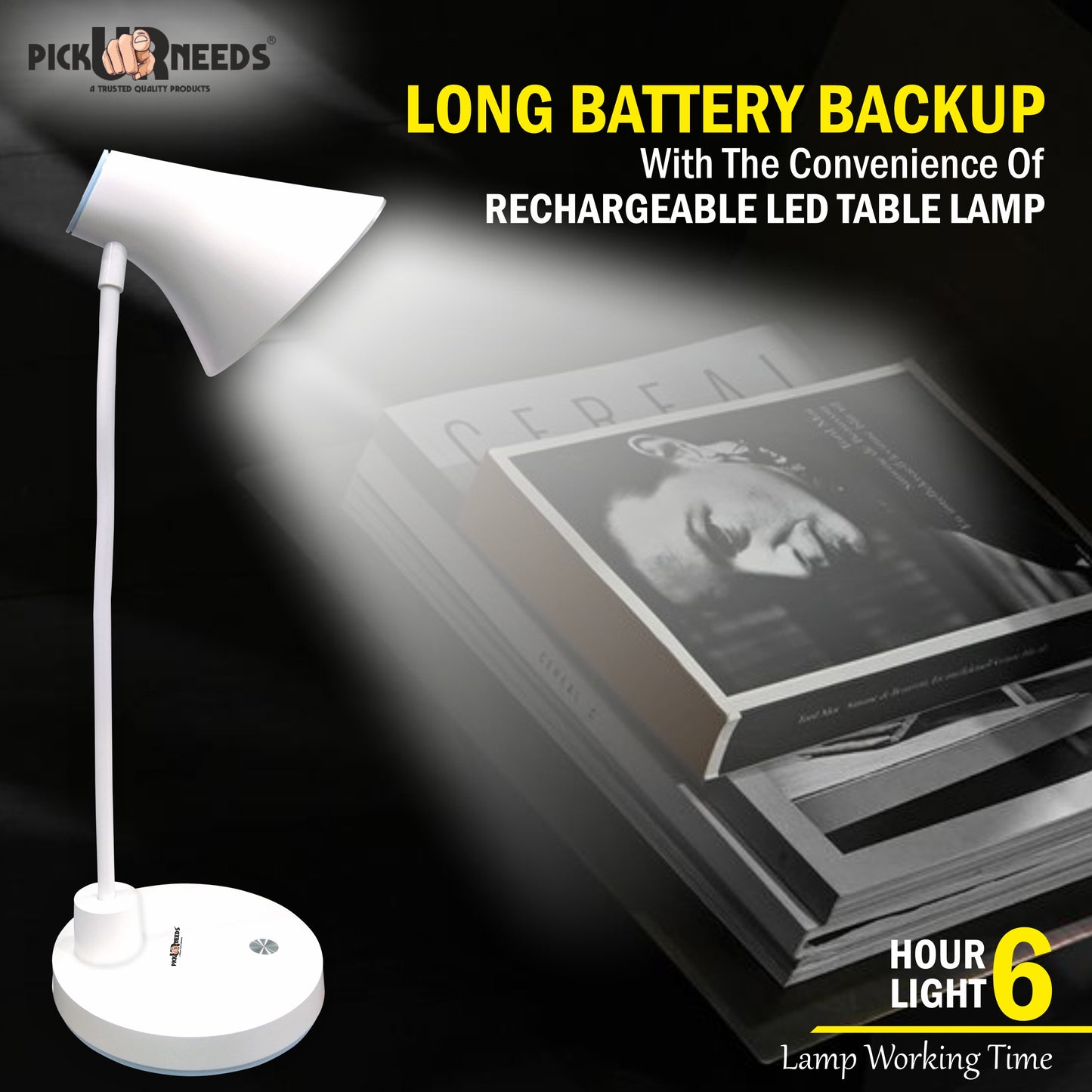 Pick Ur Needs Rechargeable LED Eye-Caring Table Desk Lamp with USB Charging Cable