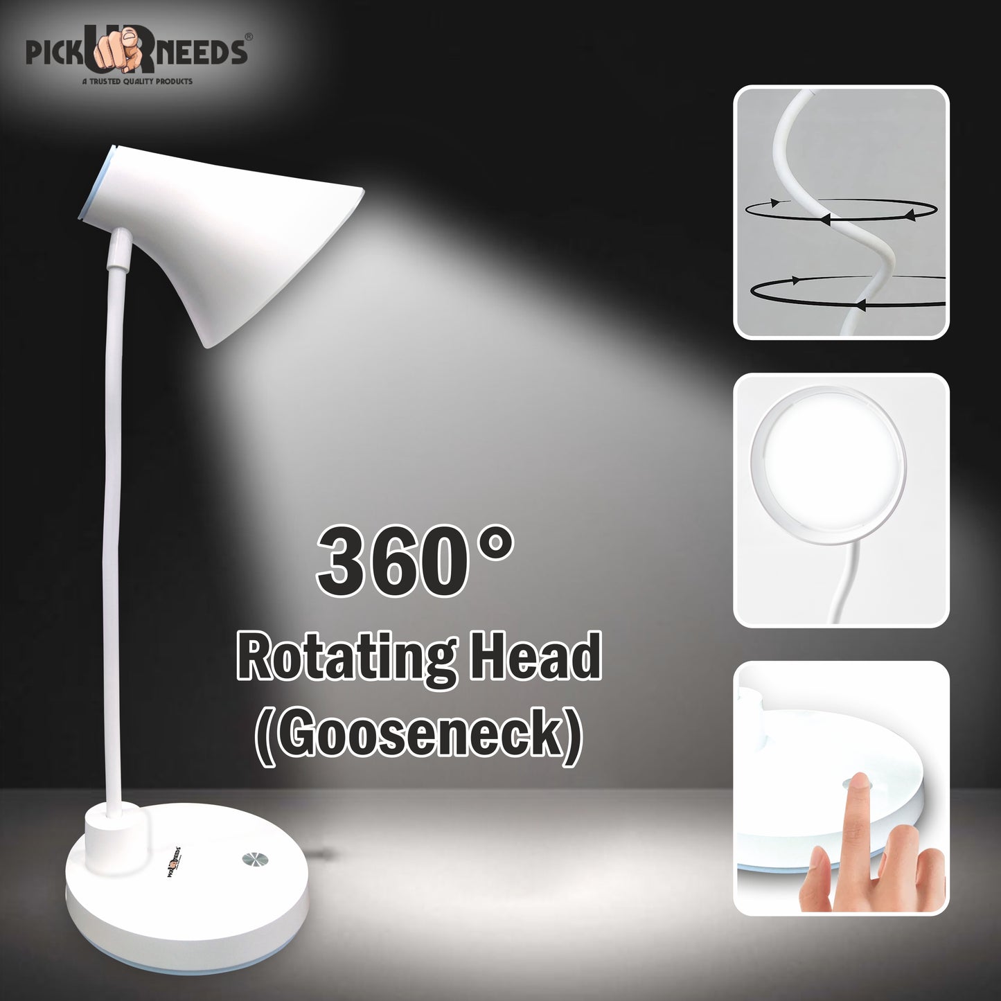Pick Ur Needs Rechargeable LED Eye-Caring Table Desk Lamp with USB Charging Cable