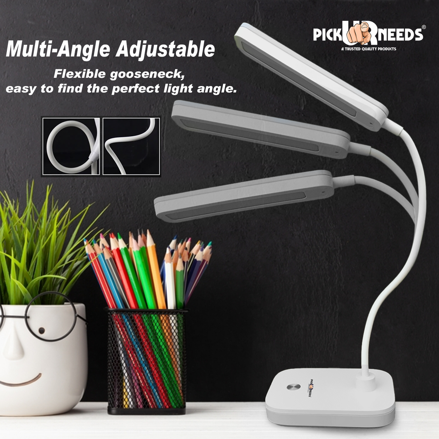 Pick Ur Needs Rechargeable Study Table LED Desk Lamp Touch with 3500mAh Lithium Battery Study Lamp (25 cm, Grey)