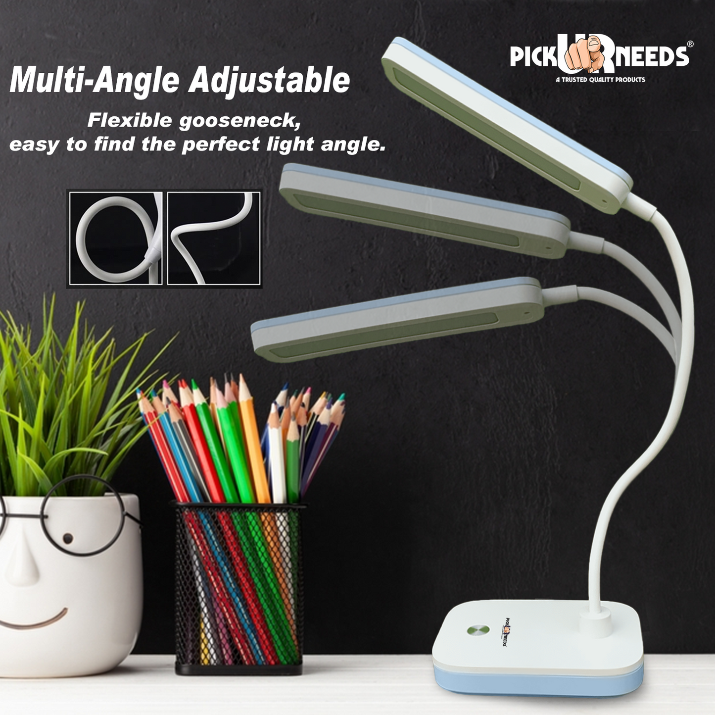 Pick Ur Needs Rechargeable Study Table LED Desk Lamp Touch with 3500mAh Lithium Battery Study Lamp (25 cm, Grey)