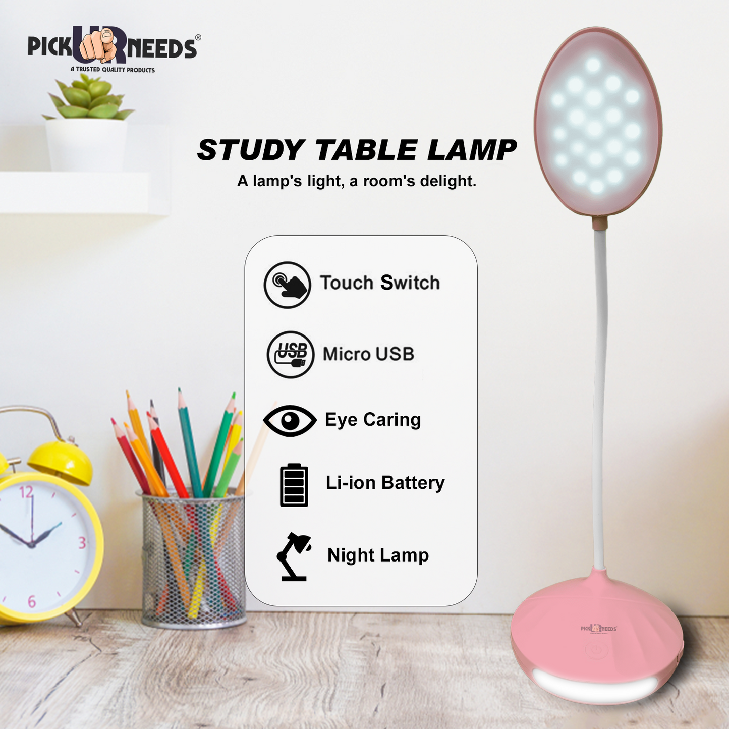 Pick Ur Needs Rechargeable LED Table Desk Lamp Light Touch Sensor 3 Level Brightness Dimmable Study Lamp (11 cm, White)
