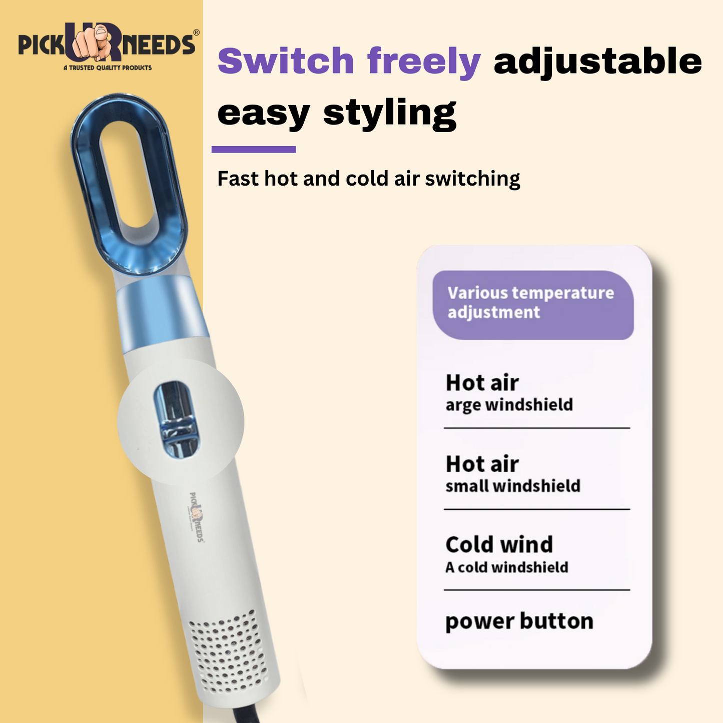 Pick Ur Needs Professional 3 in 1 Hair Dryer For Men & Women With Hair Comb + Blower