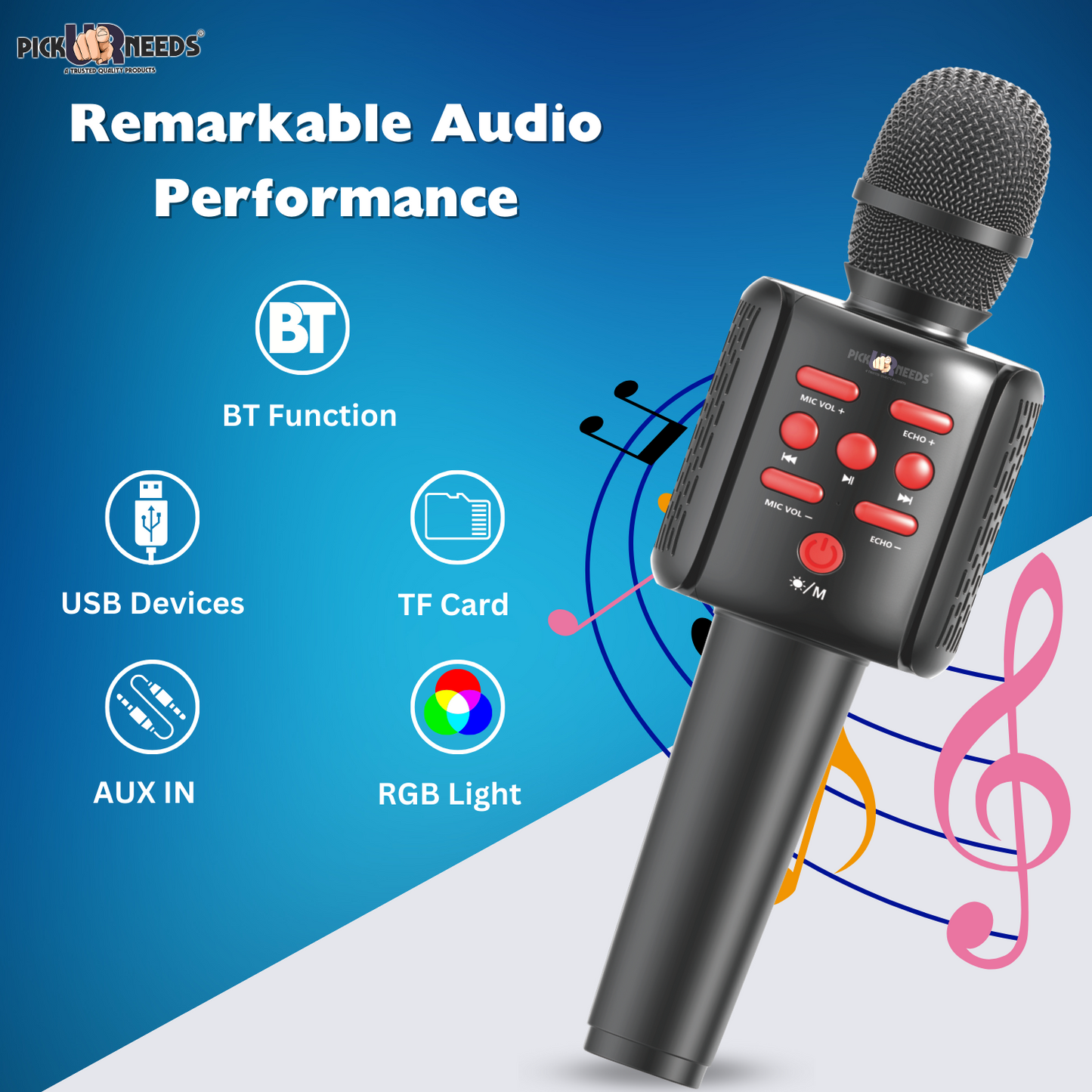 Pick Ur Needs Rechargeable Wireless Bluetooth Microphone Kids Singing Karaoke Mic Kids Playing Microphone (White)