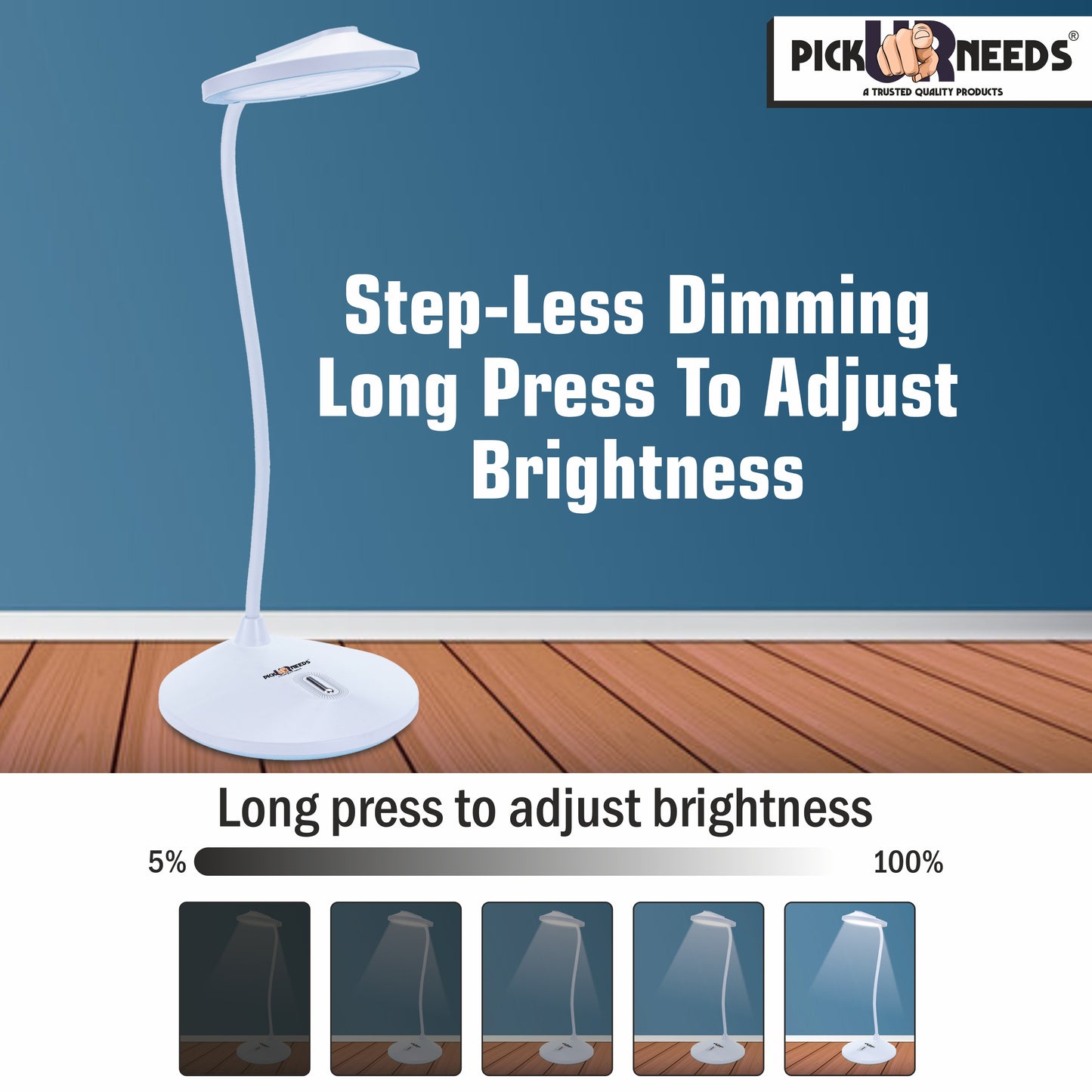 Pick Ur Needs Rechargeable Desk LED Table Lamp With Warm Light Color Touch Dimmable Brightness Table Lamp (40 cm, Blue)