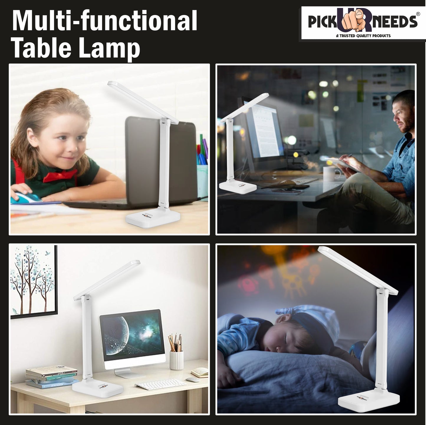 Pick Ur Needs Rechargeable LED Study Lamp With Touch Dimmer 3 Level Color Temperature Reading Table Lamp