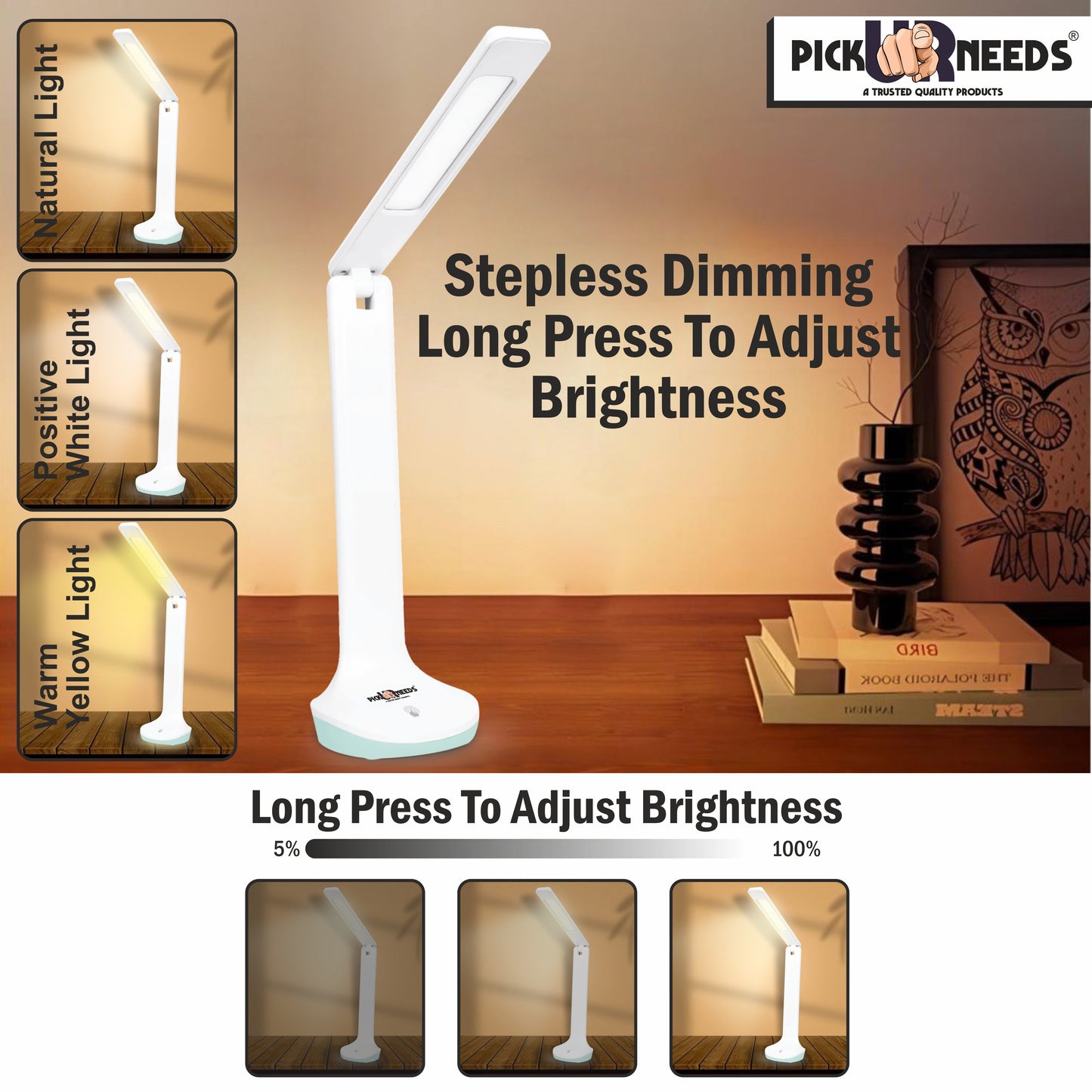 Pick Ur Needs Rechargeable LED Desk Table Lamp Touch Sensor 3 Level Brightness Dimmable 12Hrs Study Lamp