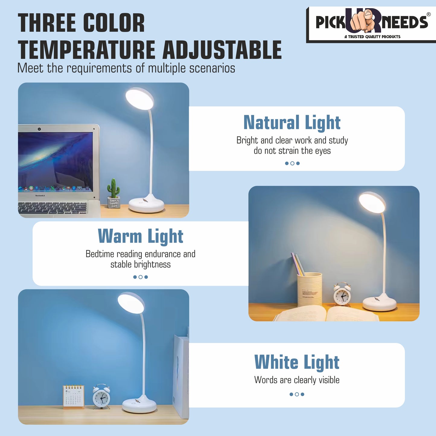 Pick Ur Needs Rechargeable Table Lamp With White / Warm White Light Touch Dimmable Brightness 5 hrs Study Table Lamp