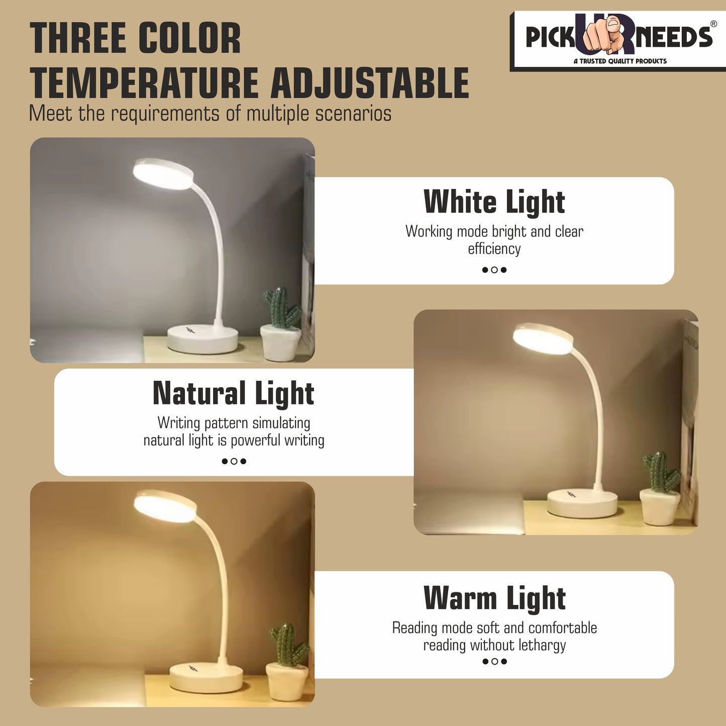 Pick Ur Needs Rechargeable Table Lamp With White / Warm White / Yellow Multi Color LED Light 5 hrs Emergency Light