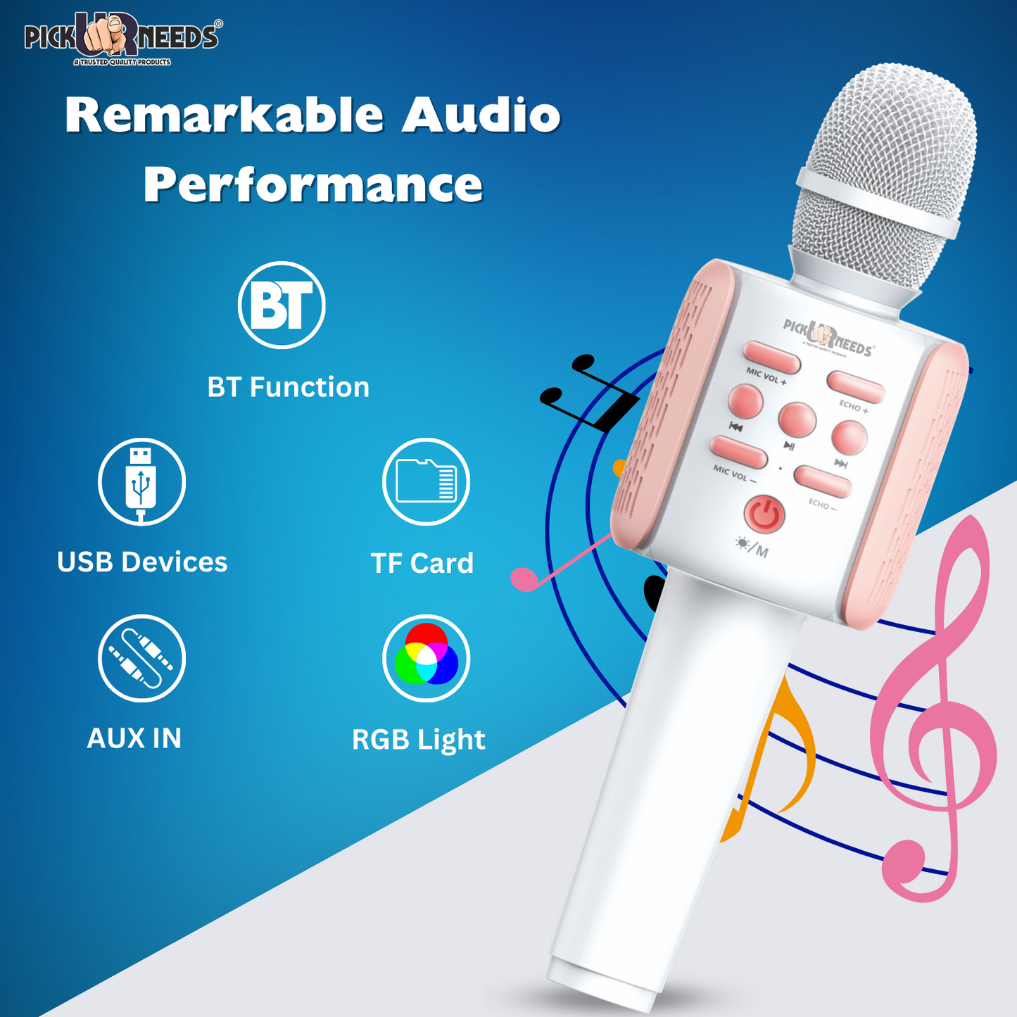 Pick Ur Needs Rechargeable Wireless Bluetooth Microphone Kids Singing Karaoke Mic Kids Playing Microphone (White)