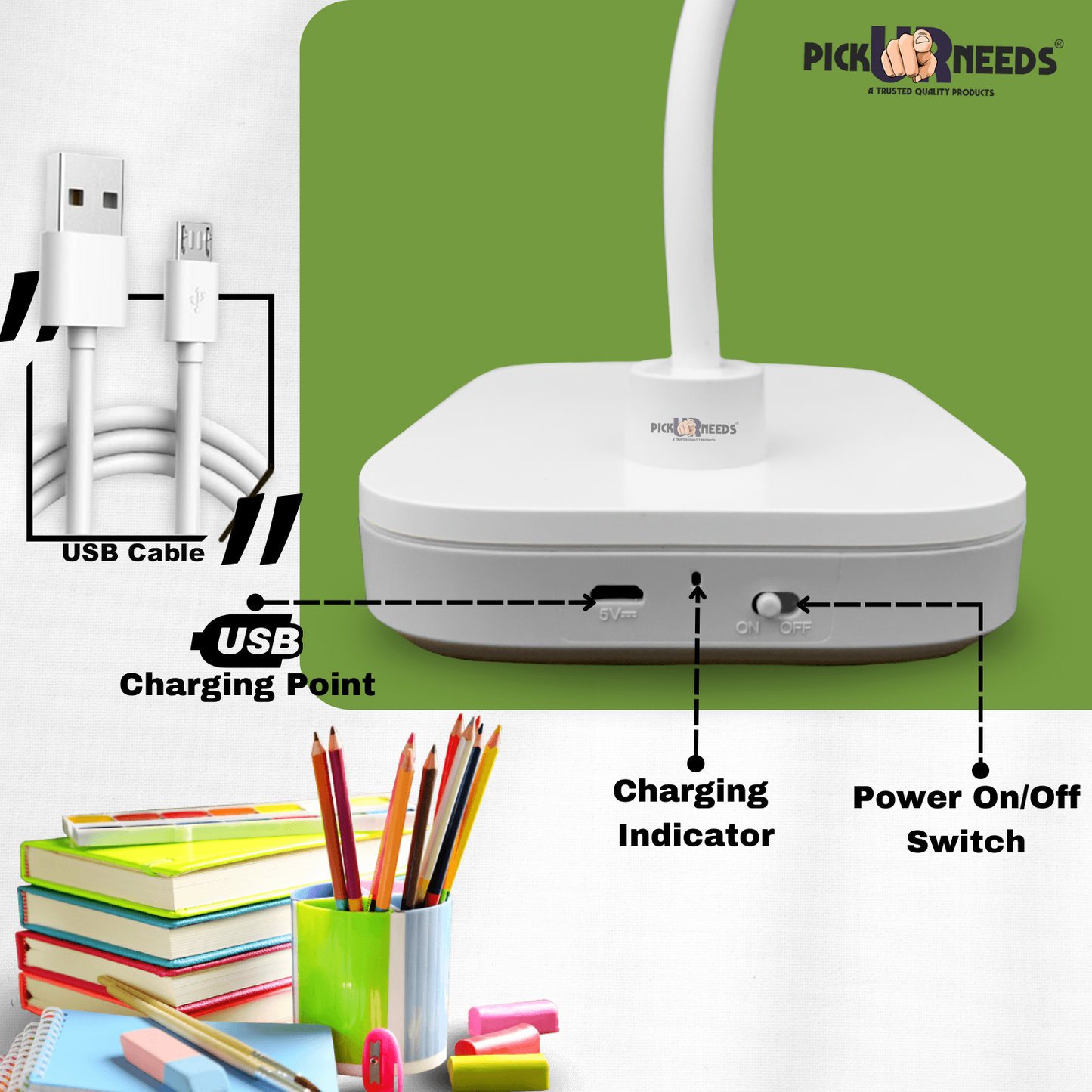 Pick Ur Needs Rechargeable Study Table LED Desk Lamp Touch with 3500mAh Lithium Battery Study Lamp (25 cm, Blue)