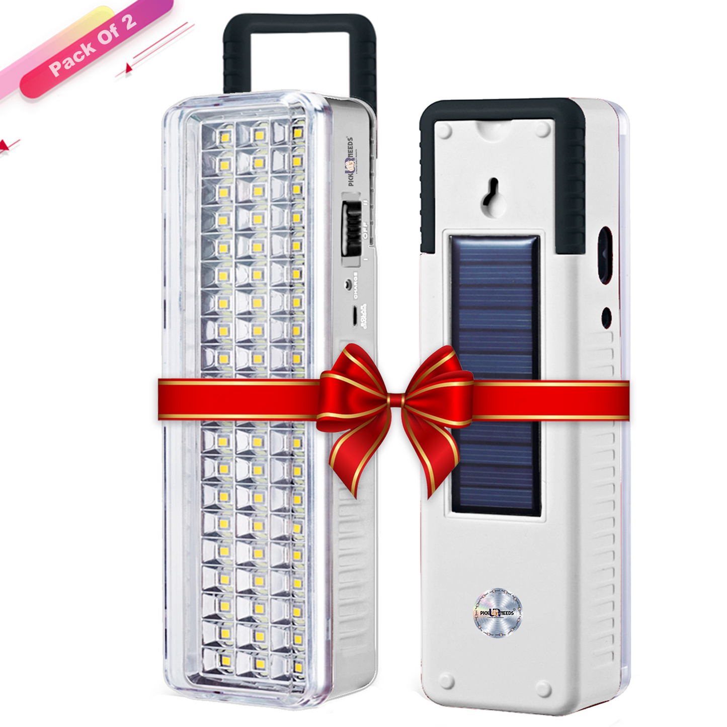 Pick Ur Needs Solar 60 SMD LED Rechargeable Floor Lantern Lamp Emergency Light Pack of 2 Torch (White, 23 cm, Rechargeable)