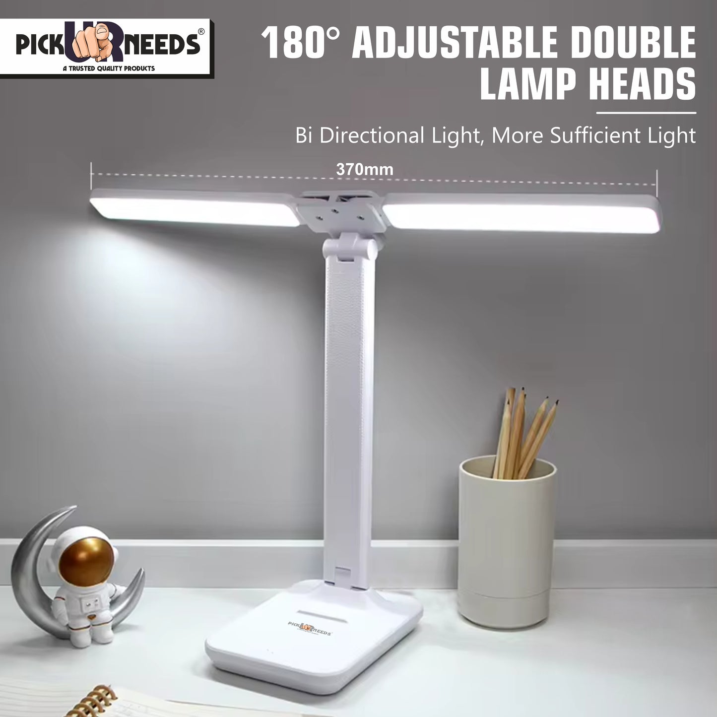 Pick Ur Needs Rechargeable 180° Foldable Table Lamp 3 Light Mode With Adjustable Brightness Study Lamp (26 cm, White)