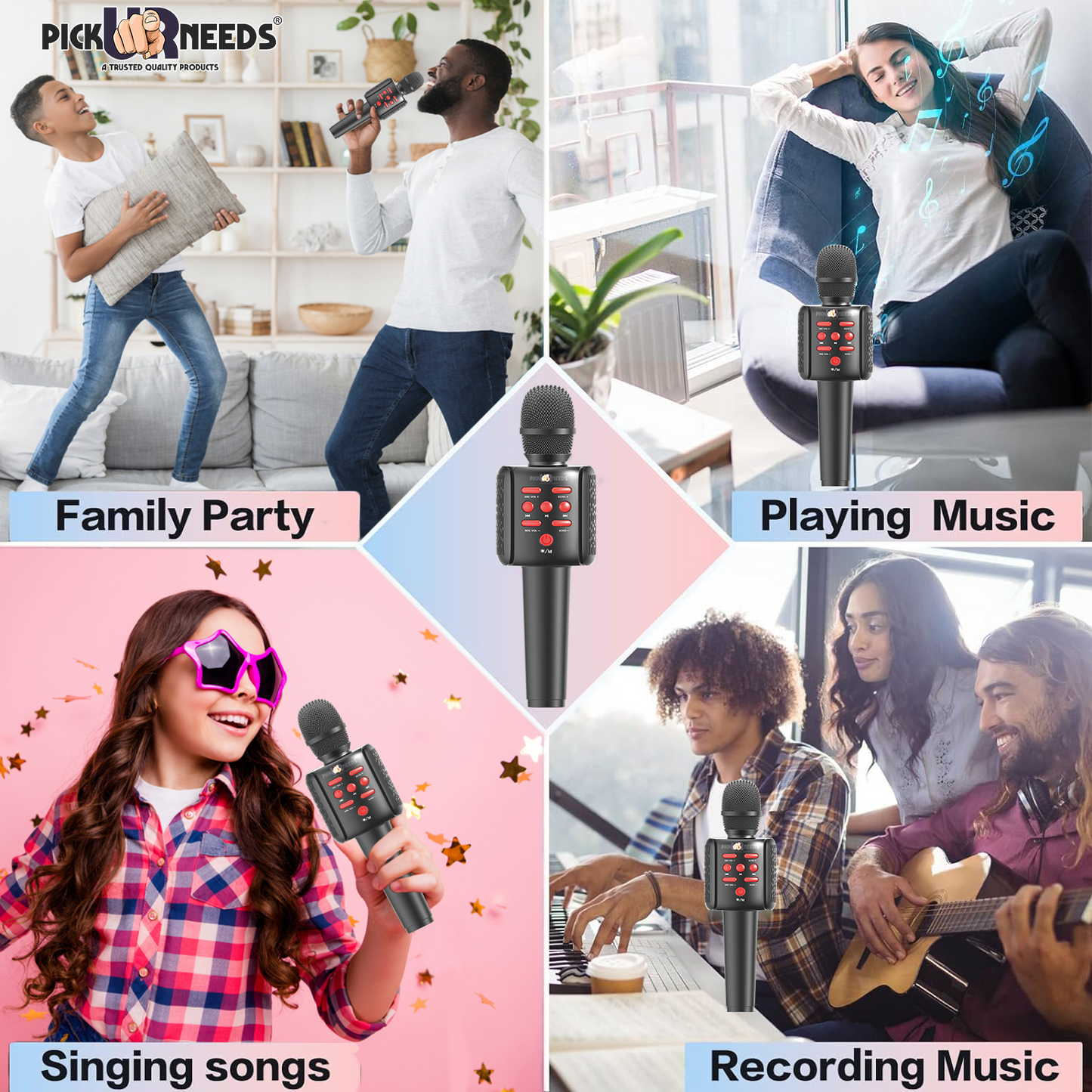 Pick Ur Needs Rechargeable Wireless Bluetooth Microphone Kids Singing Karaoke Mic Kids Playing Microphone (White)