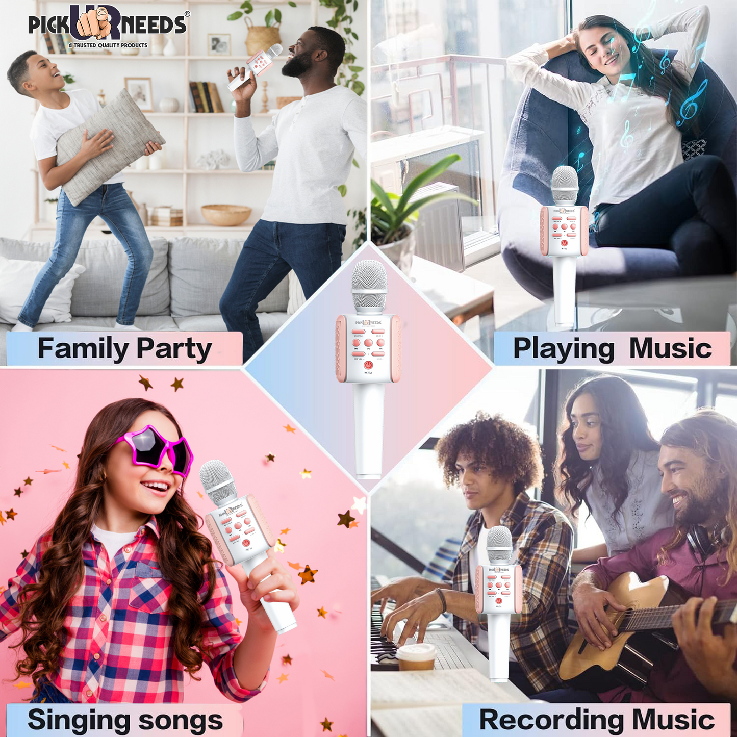 Pick Ur Needs Rechargeable Wireless Bluetooth Microphone Kids Singing Karaoke Mic Kids Playing Microphone (White)