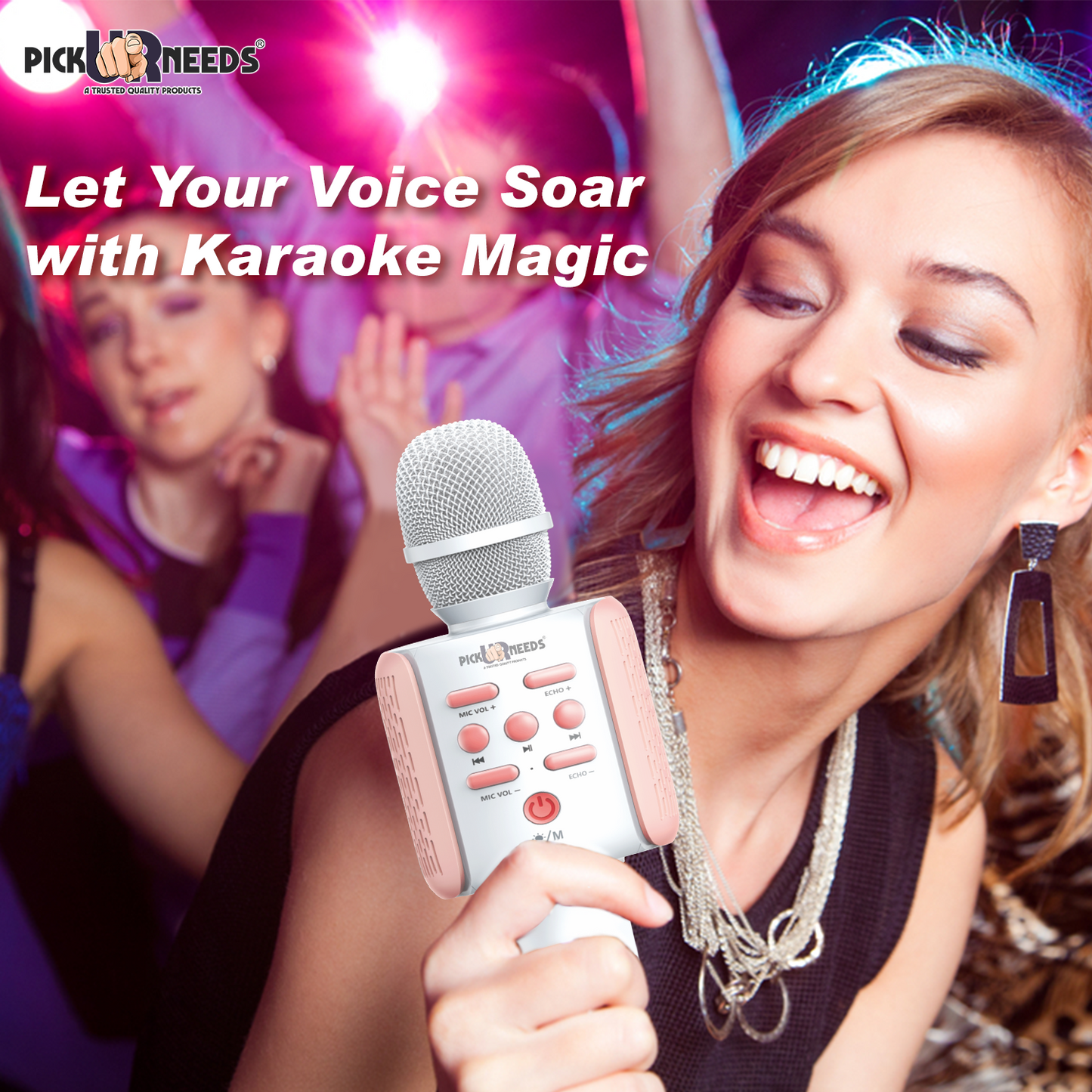 Pick Ur Needs Rechargeable Wireless Bluetooth Microphone Kids Singing Karaoke Mic Kids Playing Microphone (White)