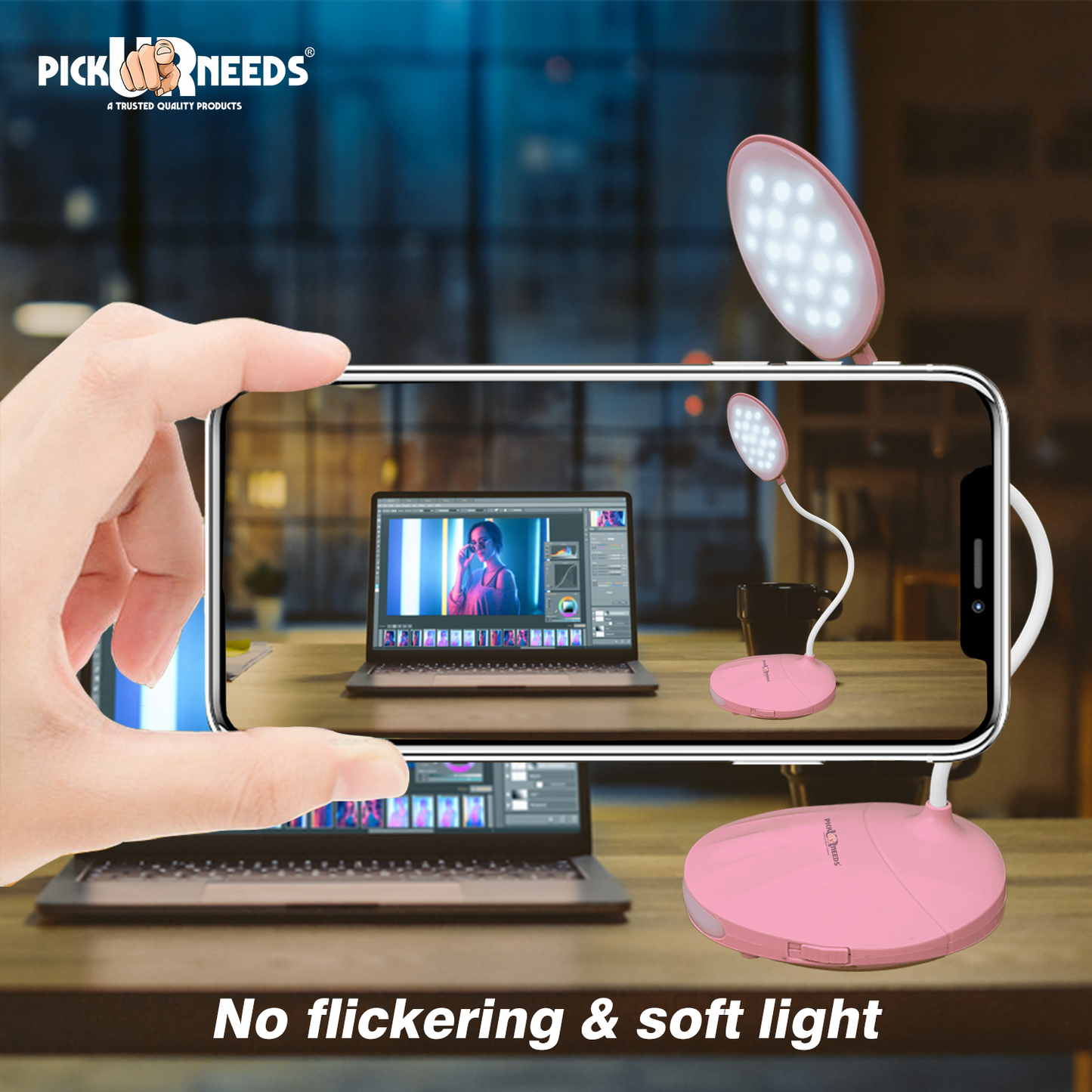 Pick Ur Needs Rechargeable LED Table Lamp Touch Sensor 3 Modes Brightness Study Light Table Lamp (11 cm, Pink)