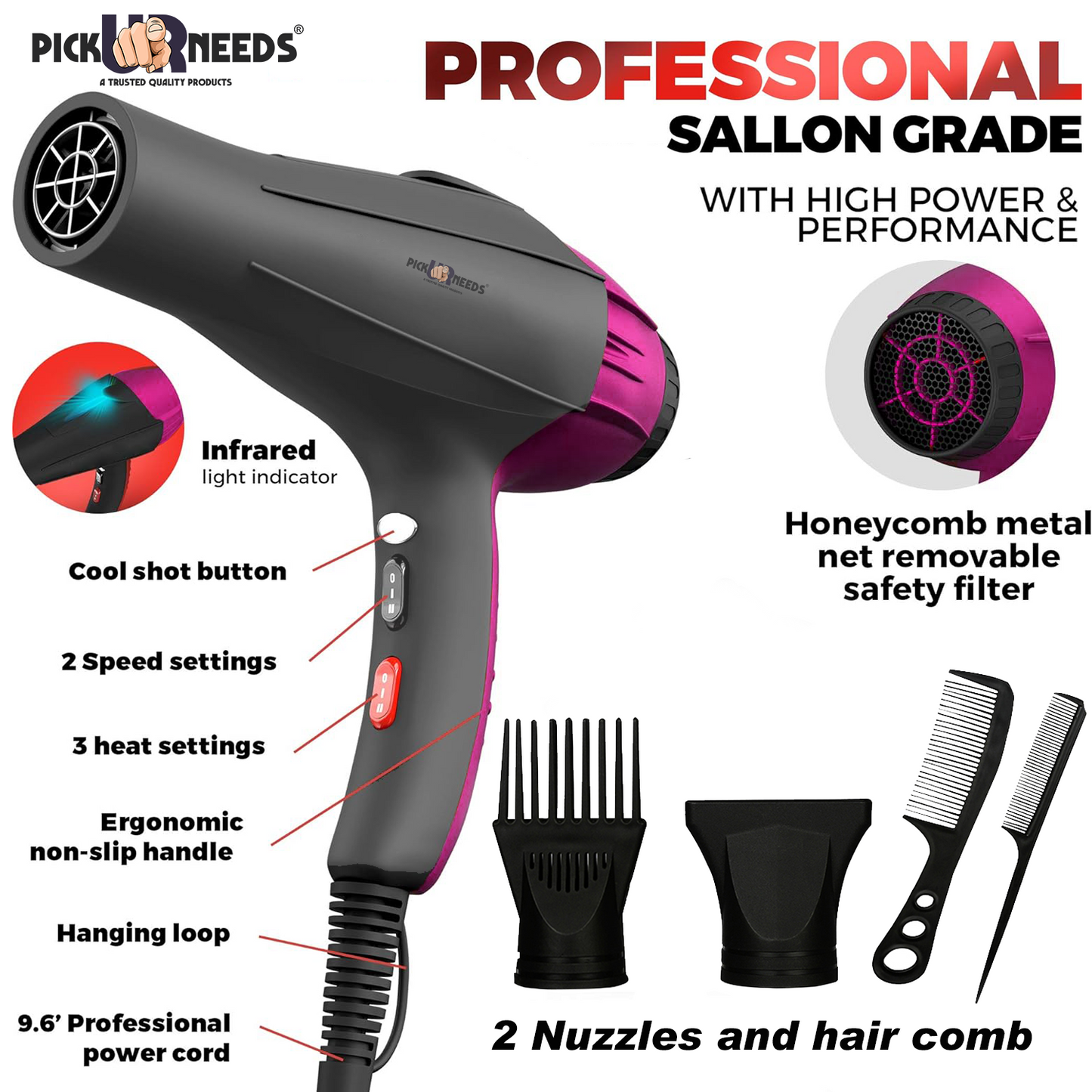 Pick Ur Needs Professional 5000 Watt Salon Hair Dryer Fast Drying With Hot & Cold Setting for Men & Women