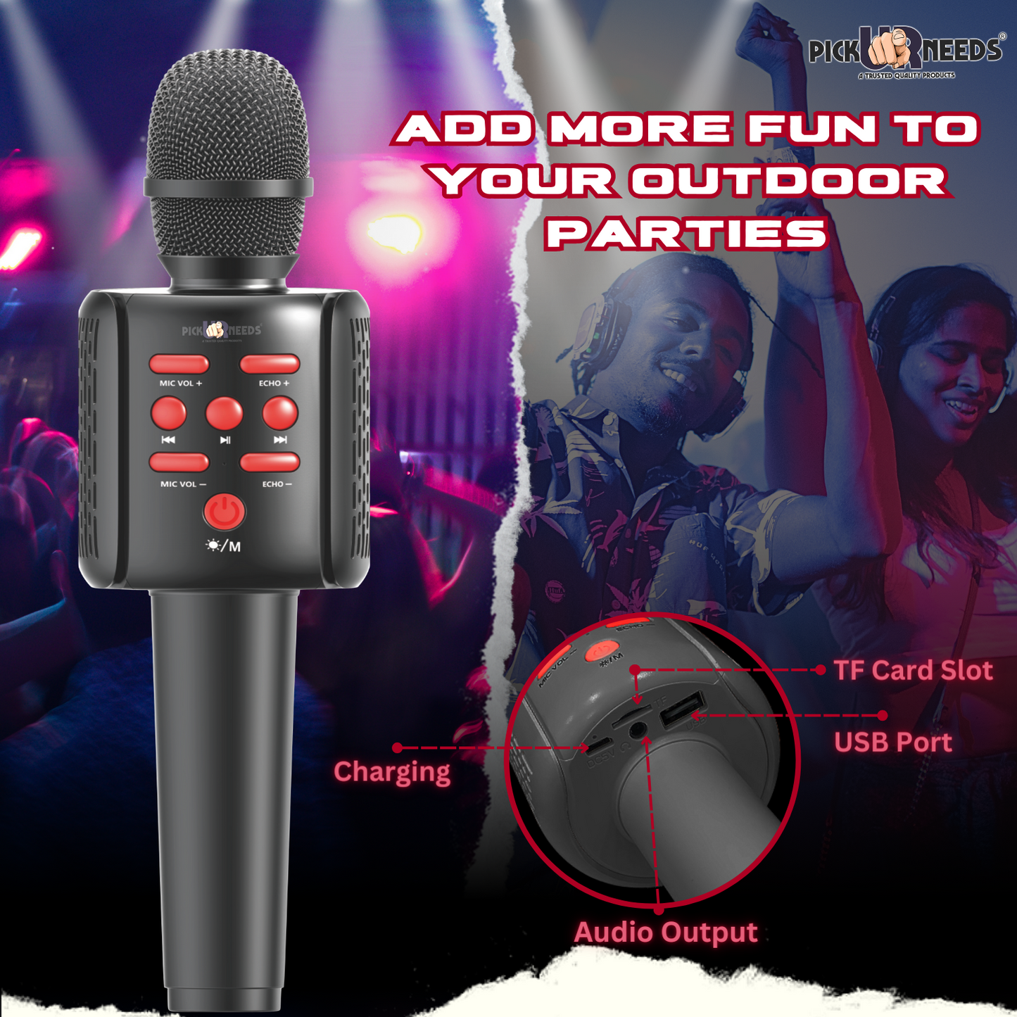 Pick Ur Needs Rechargeable Wireless Bluetooth Microphone Kids Singing Karaoke Mic Kids Playing Microphone (White)
