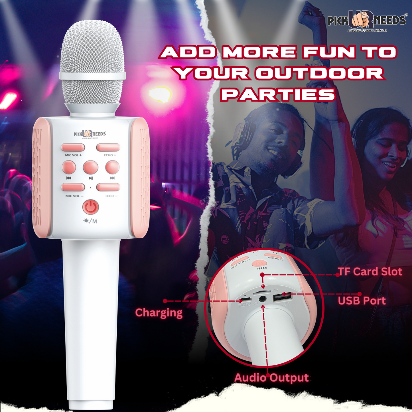 Pick Ur Needs Rechargeable Wireless Bluetooth Microphone Kids Singing Karaoke Mic Kids Playing Microphone (White)