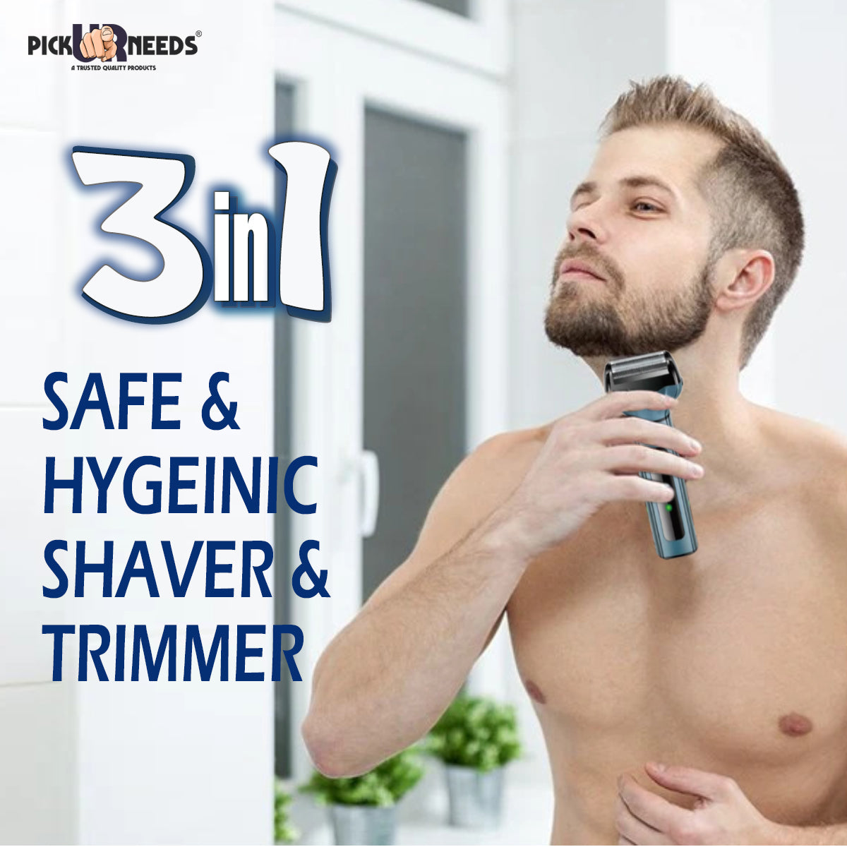 Pick Ur Needs Professional Shaver, 3 in 1 Beard, Nose and Ear Waterproof Trimmer Grooming Kit 90 min Runtime 2 Length Settings (Multicolor)