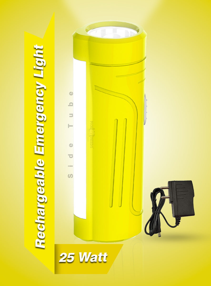 Pick Ur Needs Rechargeable Mini Pocket LED 25W Flashlight Torch With Emergency Side Tube Light 3 hrs Torch Emergency Light (Yellow)