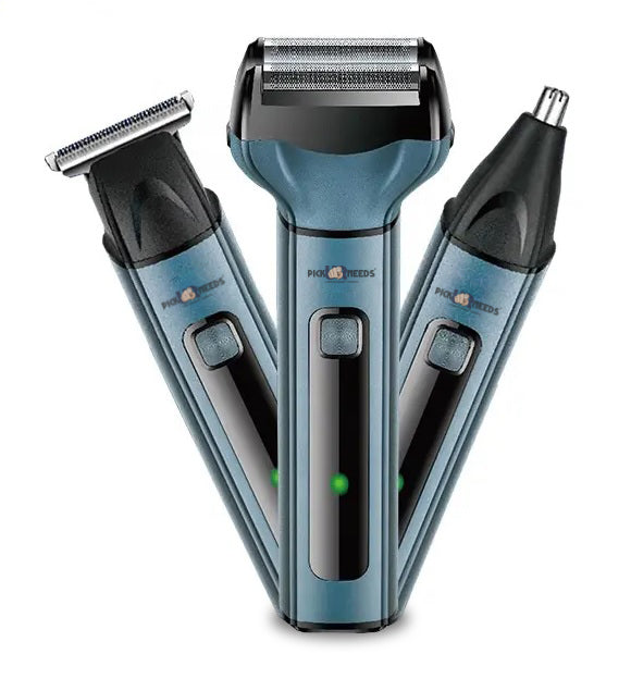 Pick Ur Needs Professional Shaver, 3 in 1 Beard, Nose and Ear Waterproof Trimmer Grooming Kit 90 min Runtime 2 Length Settings (Multicolor)