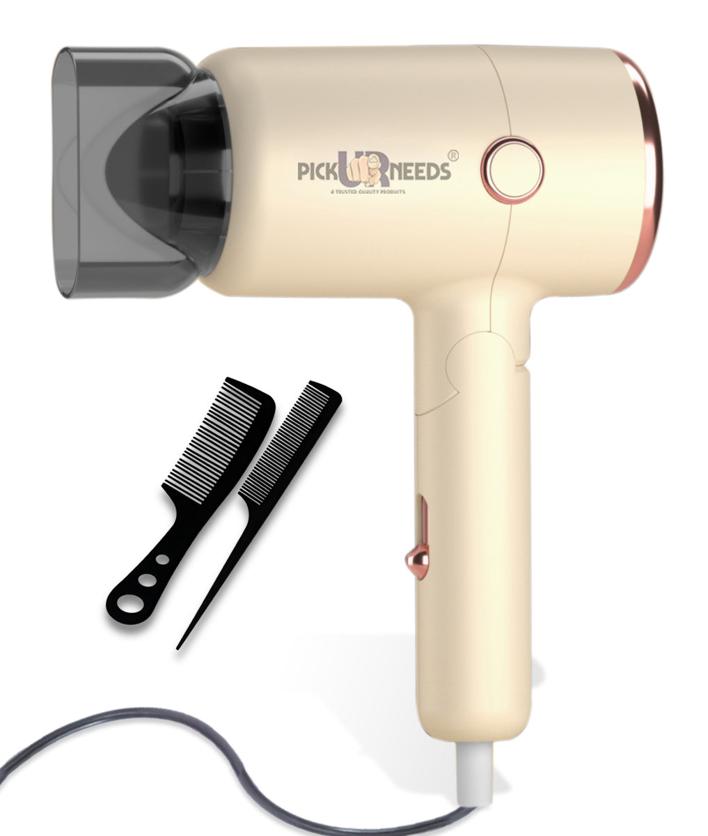 Pick Ur Needs Hair Dryer Stylish 2000W Mini Professional Hot & Cold with Handle Foldable,2 comb & Nozzle For Men & Women