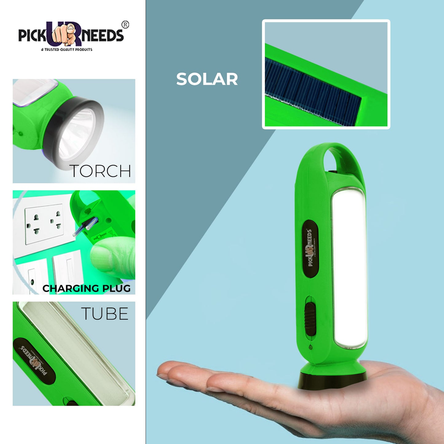 Pick Ur Needs 3 in 1 LED Solar Rechargeable Emergency Lantern Lamp Torch Light 4 hrs Torch Light