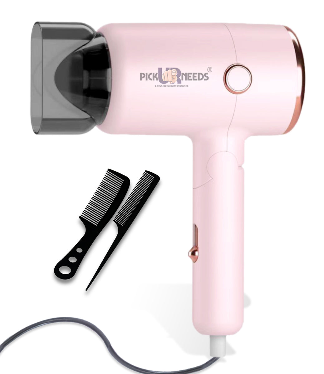 Pick Ur Needs Hair Dryer Stylish 2000W Mini Professional Hot & Cold with Handle Foldable,2 comb & Nozzle For Men & Women