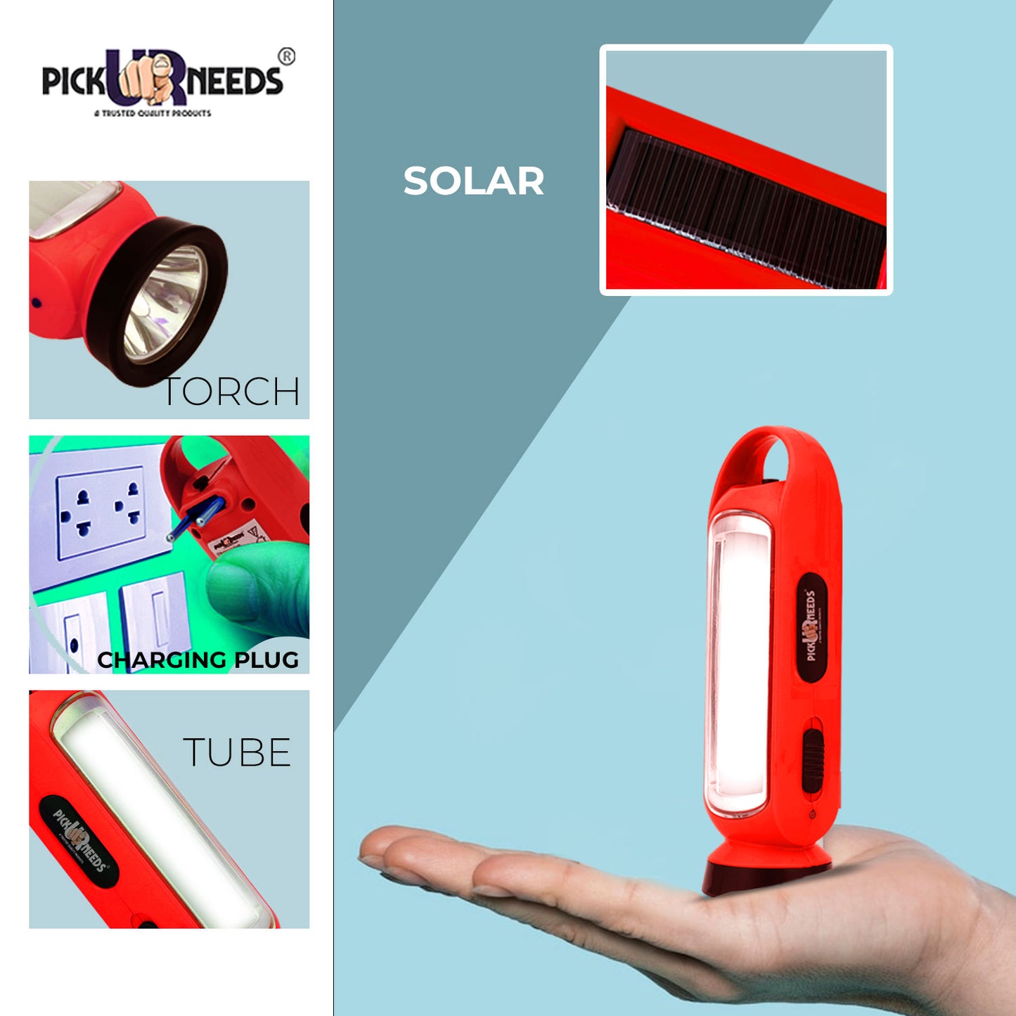 Pick Ur Needs 3 in 1 LED Solar Rechargeable Emergency Lantern Lamp Torch Light 4 hrs Torch Light