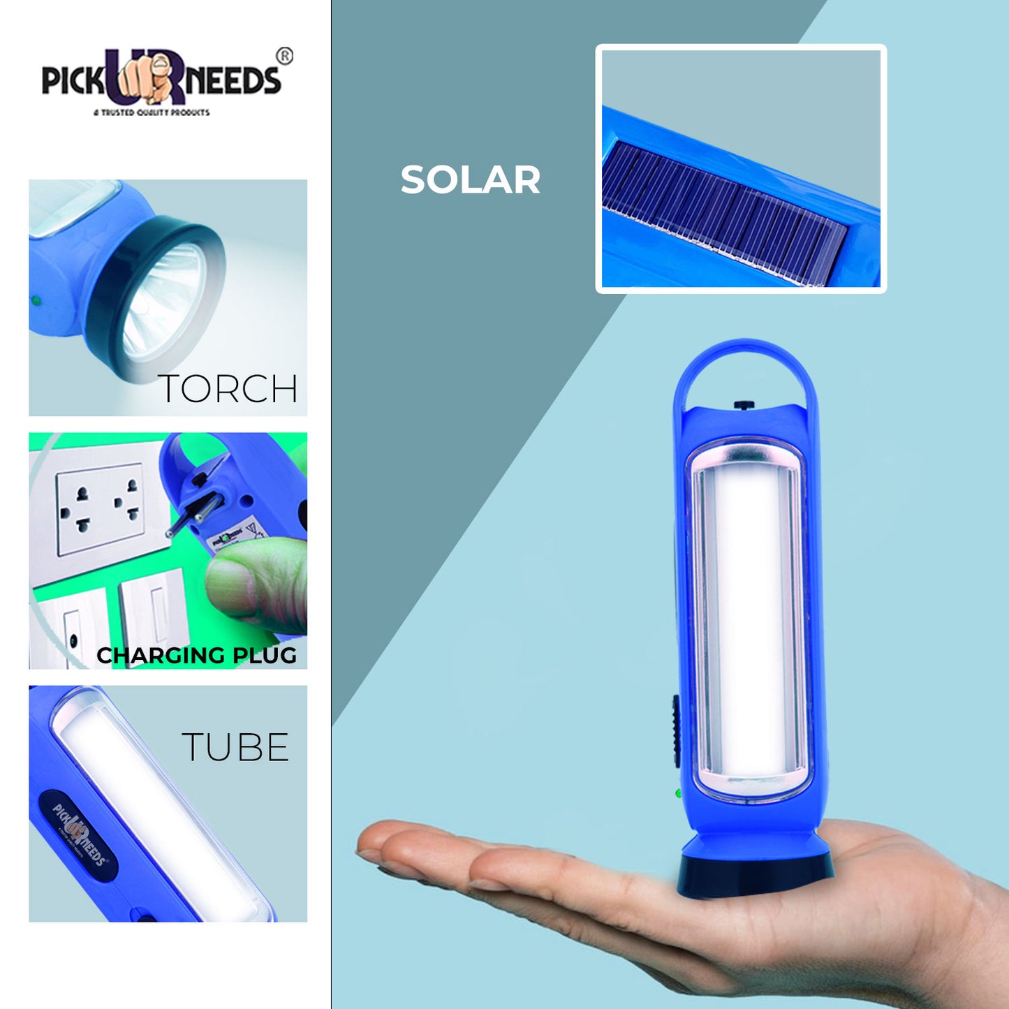 Pick Ur Needs 3 in 1 LED Solar Rechargeable Emergency Lantern Lamp Torch Light 4 hrs Torch Light