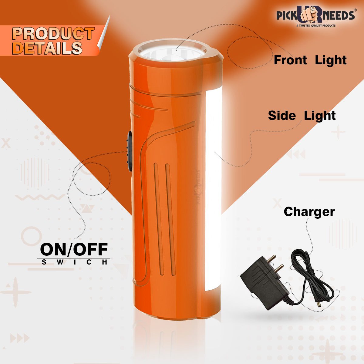 Pick Ur Needs Rechargeable Mini Pocket LED 25W Flashlight Torch With Emergency Side Tube Light 3 hrs Torch Emergency Light (Yellow)