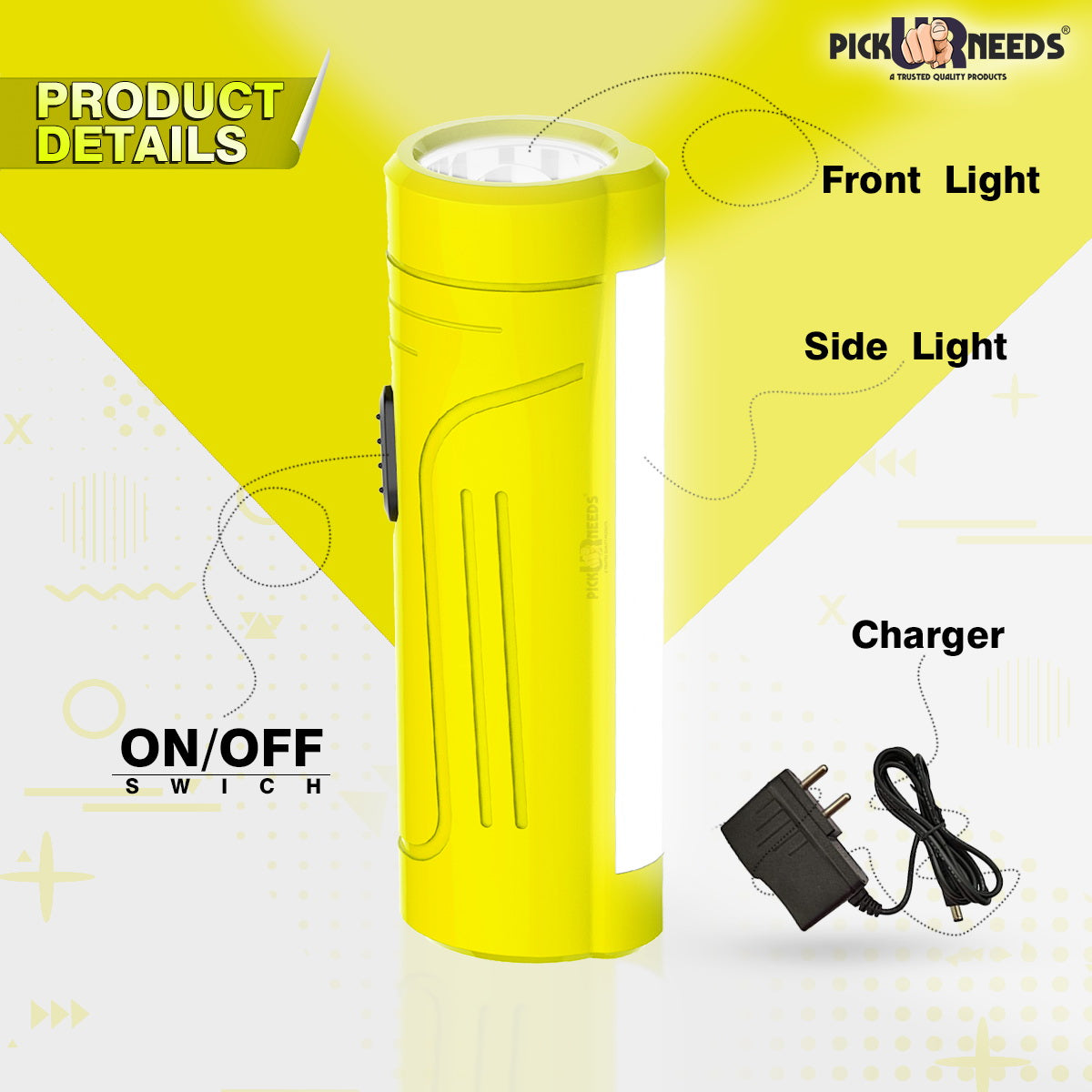Pick Ur Needs Rechargeable Mini Pocket LED 25W Flashlight Torch With Emergency Side Tube Light 3 hrs Torch Emergency Light (Yellow)