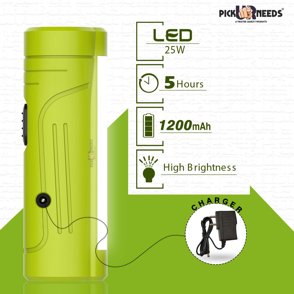 Pick Ur Needs Rechargeable Mini Pocket LED 25W Flashlight Torch With Emergency Side Tube Light 3 hrs Torch Emergency Light (Yellow)